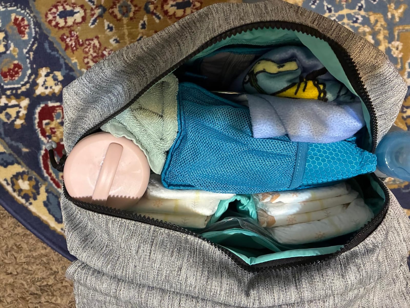 MOMINSIDE Diaper Bag Backpack, Leather Mini Diaper Bags, Baby Bag with Changing Pad, 4 Insulated Pockets, mommy bag hospital bag,12 Pockets(Grey) customer photo 1