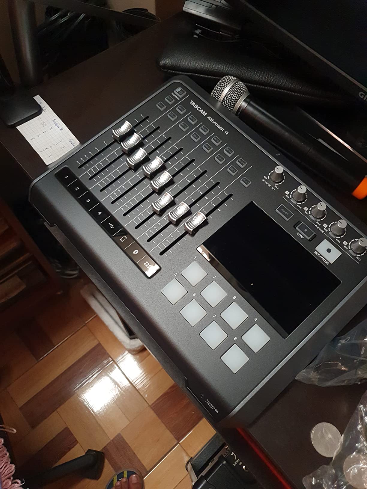 TASCAM Mixcast 4 Podcast Streaming Mixer, Recorder, and USB Audio Interface — Four XLR/TRS Mic Inputs, Touch Screen and Editing Software Included customer photo 1
