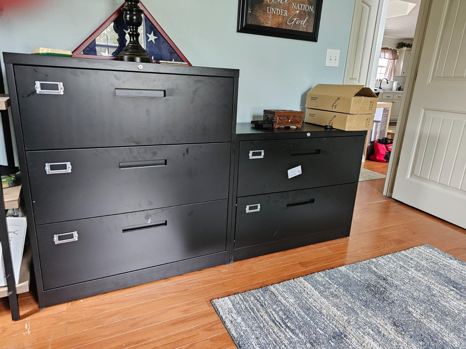 BYNSOE 4 Drawer Filing Cabinet with Lock Metal Lateral File Cabinet Office Home Steel Lateral File Cabinet for A4 Legal/Letter Size Wide Metal Cabinet Locked,Assembly Required (4 Drawer, Black) customer photo 1