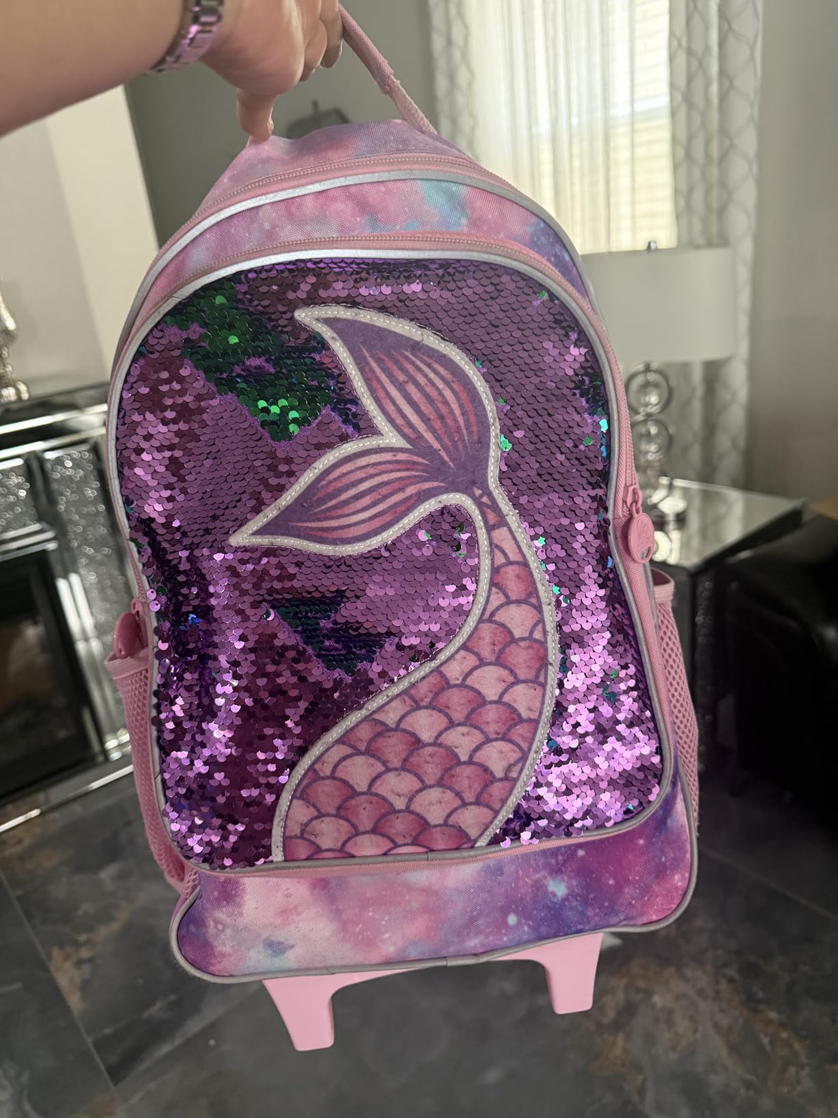 AGSDON 3PCS Rolling Backpack for Girls Boys, Kids Roller Wheels Bookbag, Wheeled School Bag with Lunch Bag customer photo 2