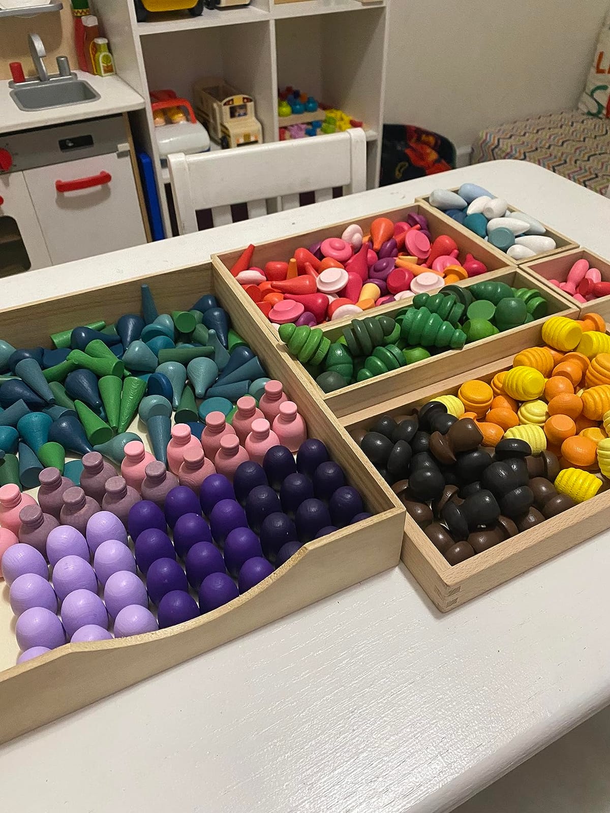 Candywood Large Set Rainbow Color Style Wooden Loose Parts Sensory Play Toys, 7 Shapes, 27 Colors, Rainbow Stacker Nesting Toys (162 PCS) customer photo 2