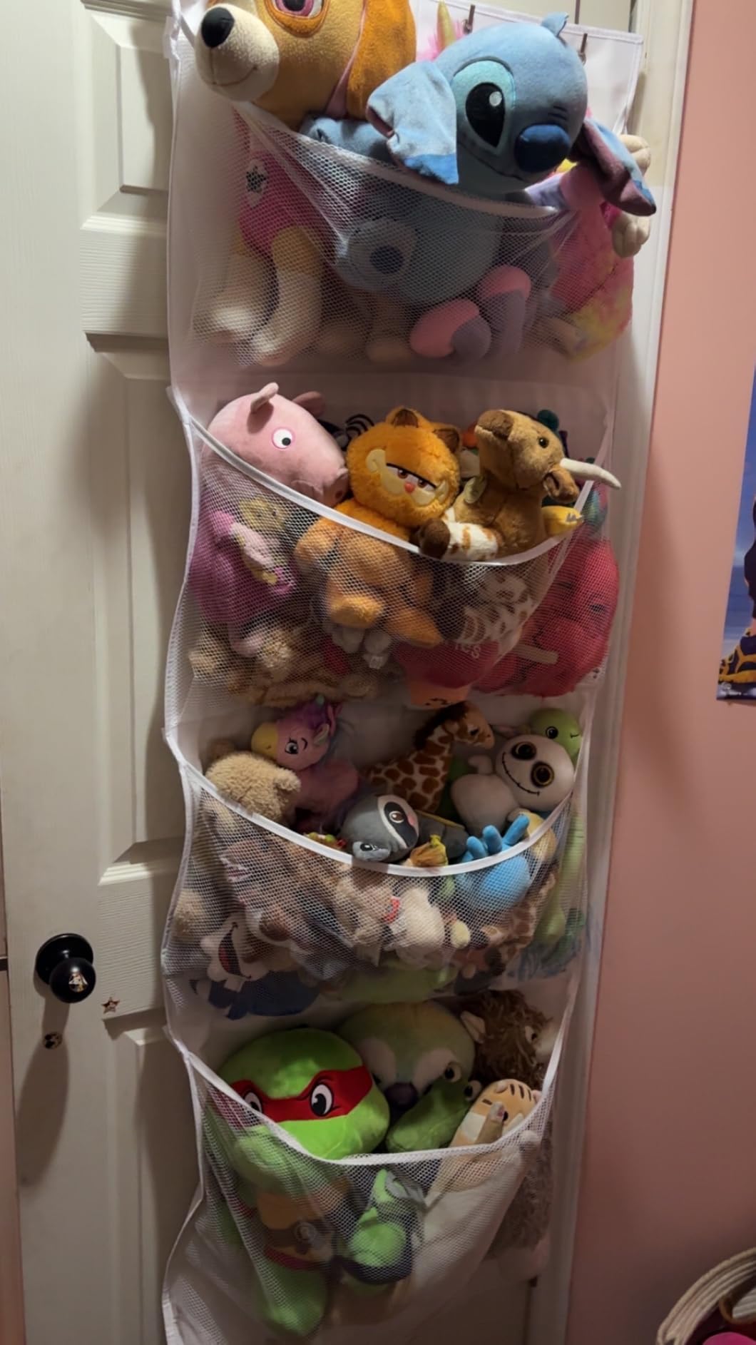 Honeyera The Original Stuffed Animal Storage (Patented) - Over Door Organizer for Stuffies, Baby Ideas Holder, Toy Plush Hammock Hanging Net Big Girls Toddler Large Bag Animals Stuffy Behind customer photo 2