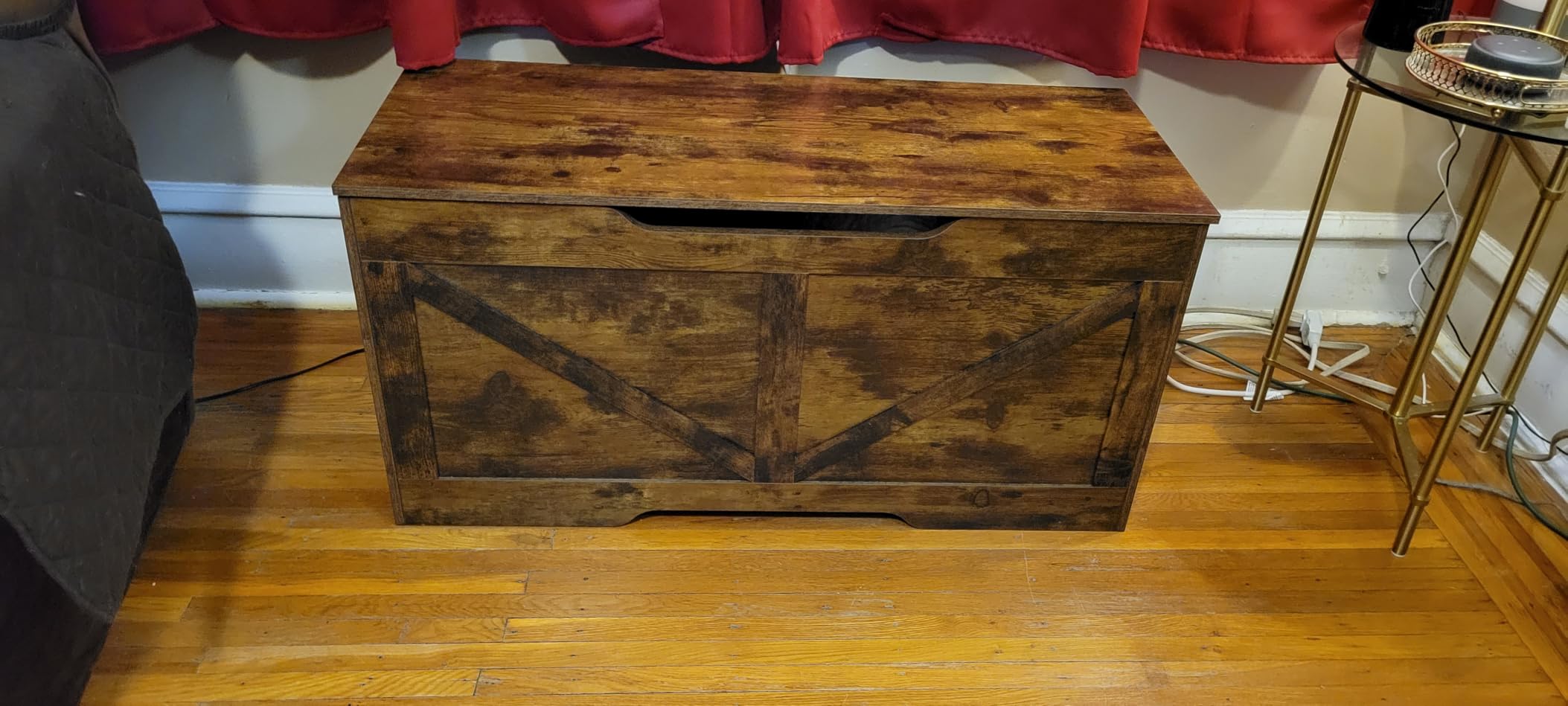 HOOBRO Storage Bench, 39.4” Retro Wooden Storage Chest with U-Shaped Cut-Out Pull, Safety Hinge, Supports 220 lb and Easy Assembly for Toy Box Organizer (Greige) BG771CW01G1 customer photo 2