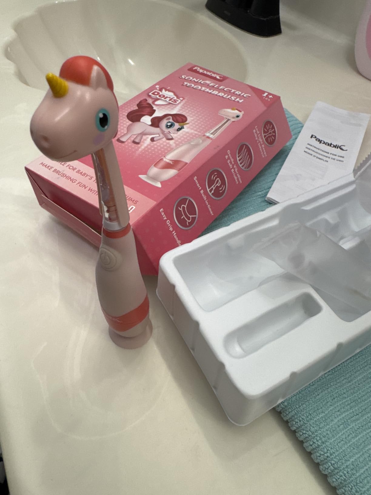 Papablic Toddler Sonic Electric Toothbrush Kids for Ages 1-3, Blue Dino customer photo 2