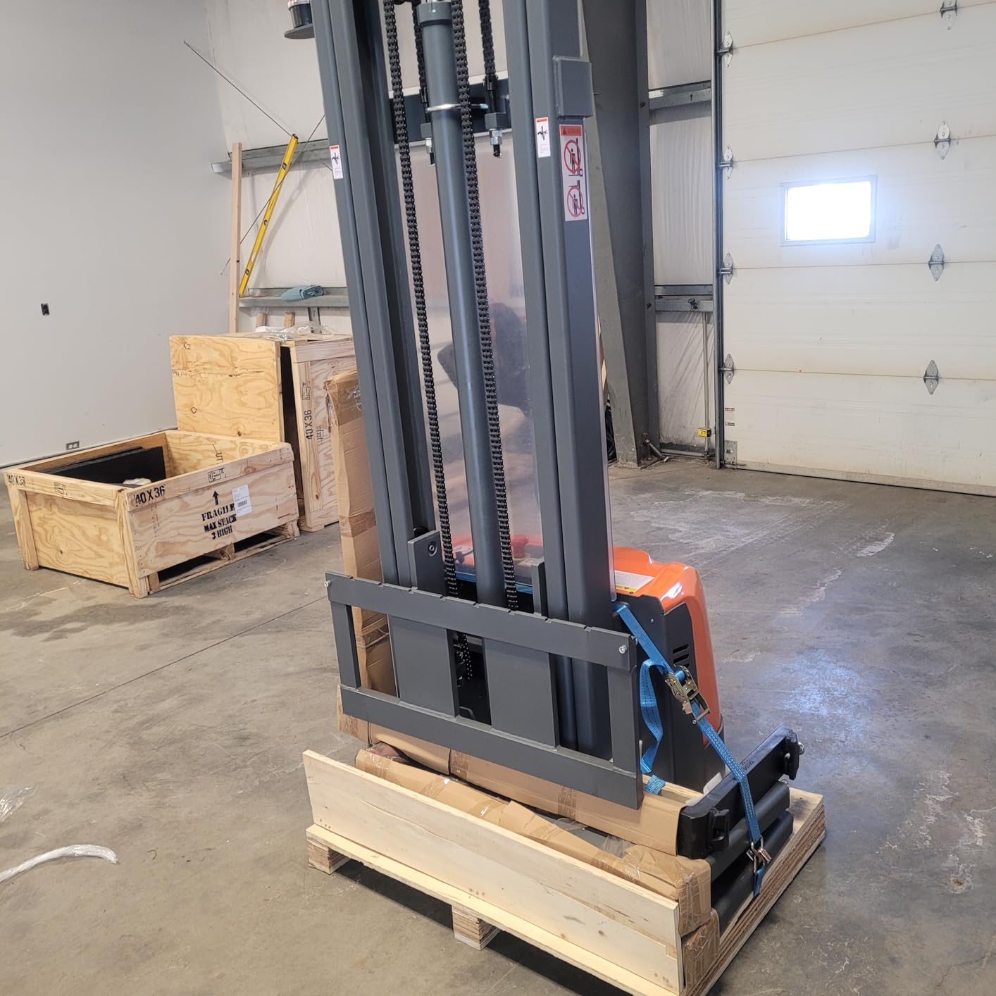 Tory Carrier Full Electric Pallet Stacker 3300 lb. Capacity 130'' Lift Height Walkie Forklift with Adjustable Forks and Legs, Material Lift with Gel Battery Suitable for Narrow Spaces customer photo 2