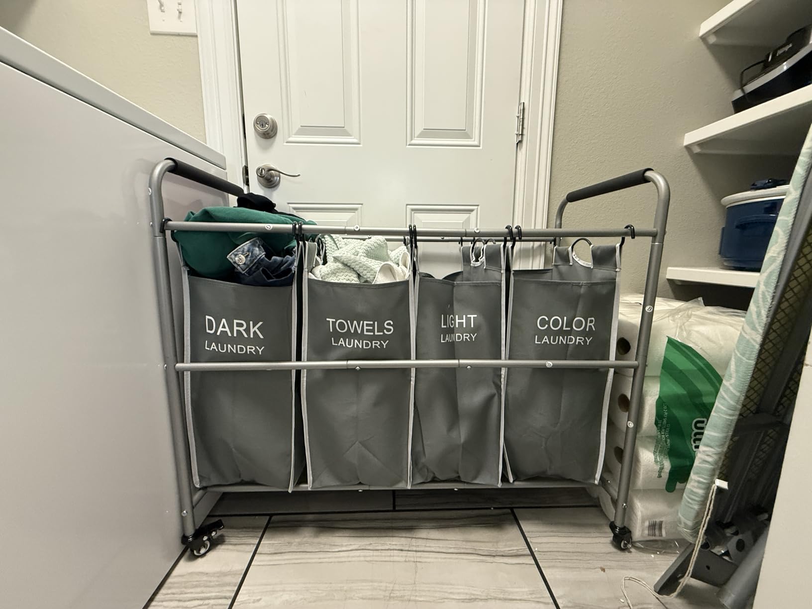 4 Bag Laundry Sorter Cart, Laundry Sorter 4 Sections, 4 Colors | Laundry Hamper Sorter with Heavy Duty Lockable Wheels, Laundry Separator with Removable Bags, Bedroom, Laundry Room, Bathroom customer photo 2
