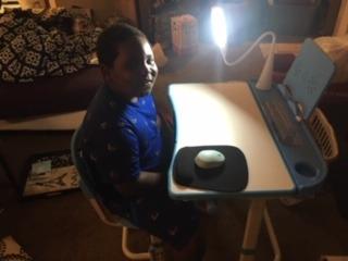 LVYUAN Kids Desk and Chair Set, Height-Adjustable, Included LED lamp, Gray | For ages 3-15, desktop tilts from 0 to 60 degrees, pull-out drawer, included LED lamp with 3 brightness levels customer photo 2