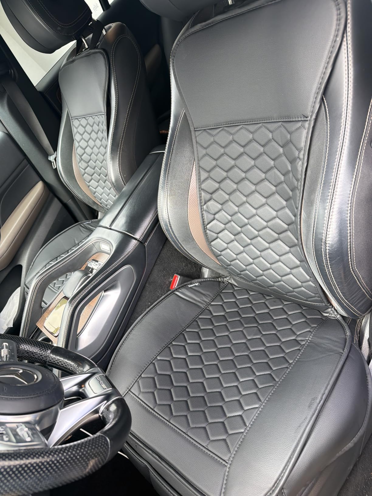 Elantrip Front Seat Covers 2PC Waterproof Faux Leather for Cars SUV Black | Soft faux leather helps protect front seats from spills, wear, and daily mess while giving your interior a cleaner look. customer photo 1