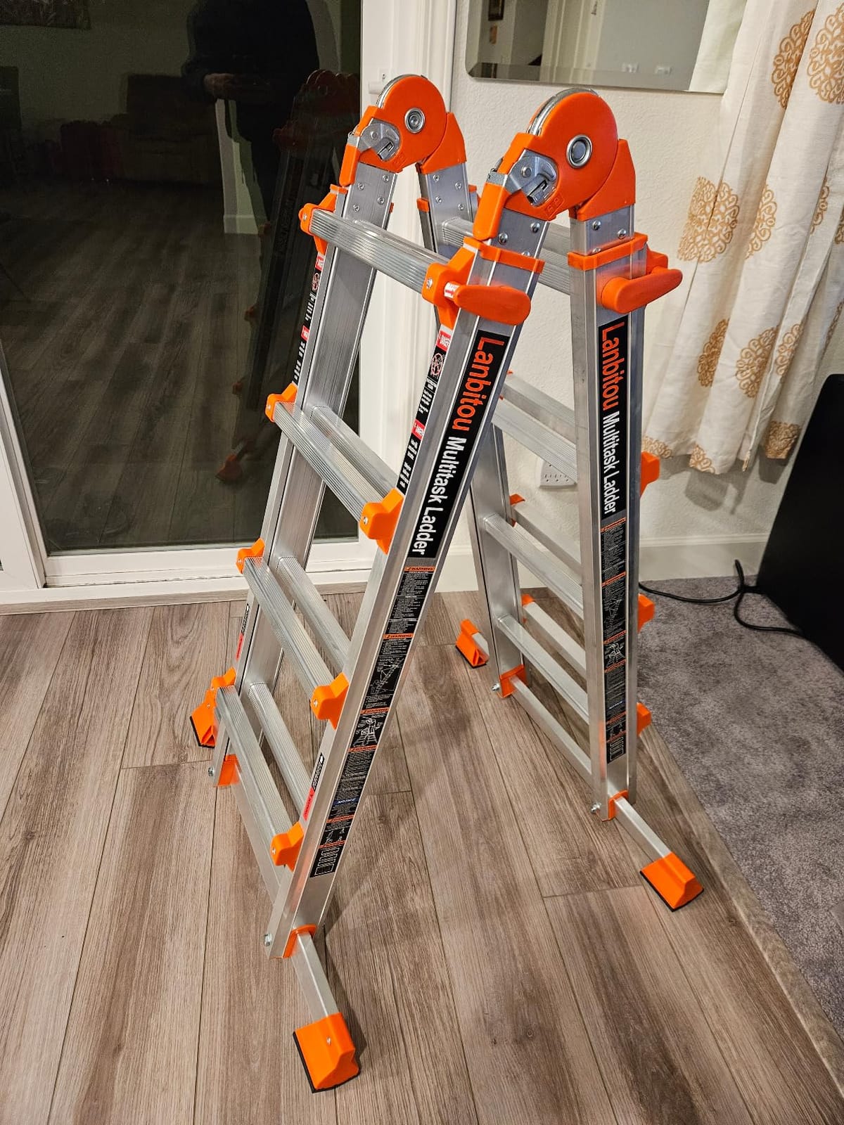 LANBITOU Ladder, A Frame 5 Step Ladder Extension, 17 Ft Anti-Slip Multi Position Ladder, Storage Folding Ladder, 330 lbs Security Load Telescoping Aluminum Ladders for Stairs Home Indoor Outdoor Roof customer photo 2