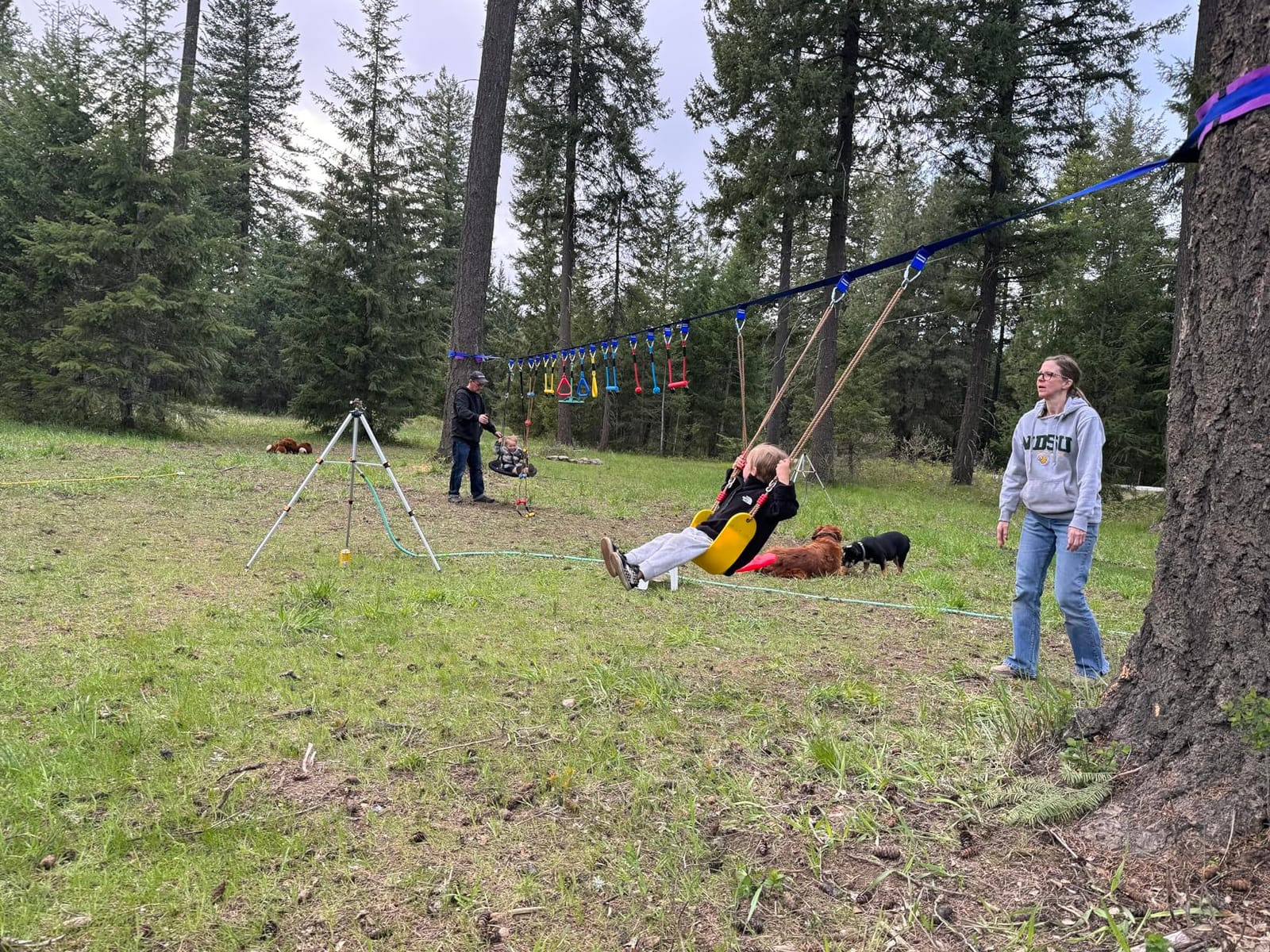 Ninja Warrior Obstacle Course for Kids Backyard-65ft Slackline Kit with 13 Obstacles, Upgraded Quick-Install Buckles No Threading, Install Anywhere, Easy Setup Backyard Playground Set customer photo 2