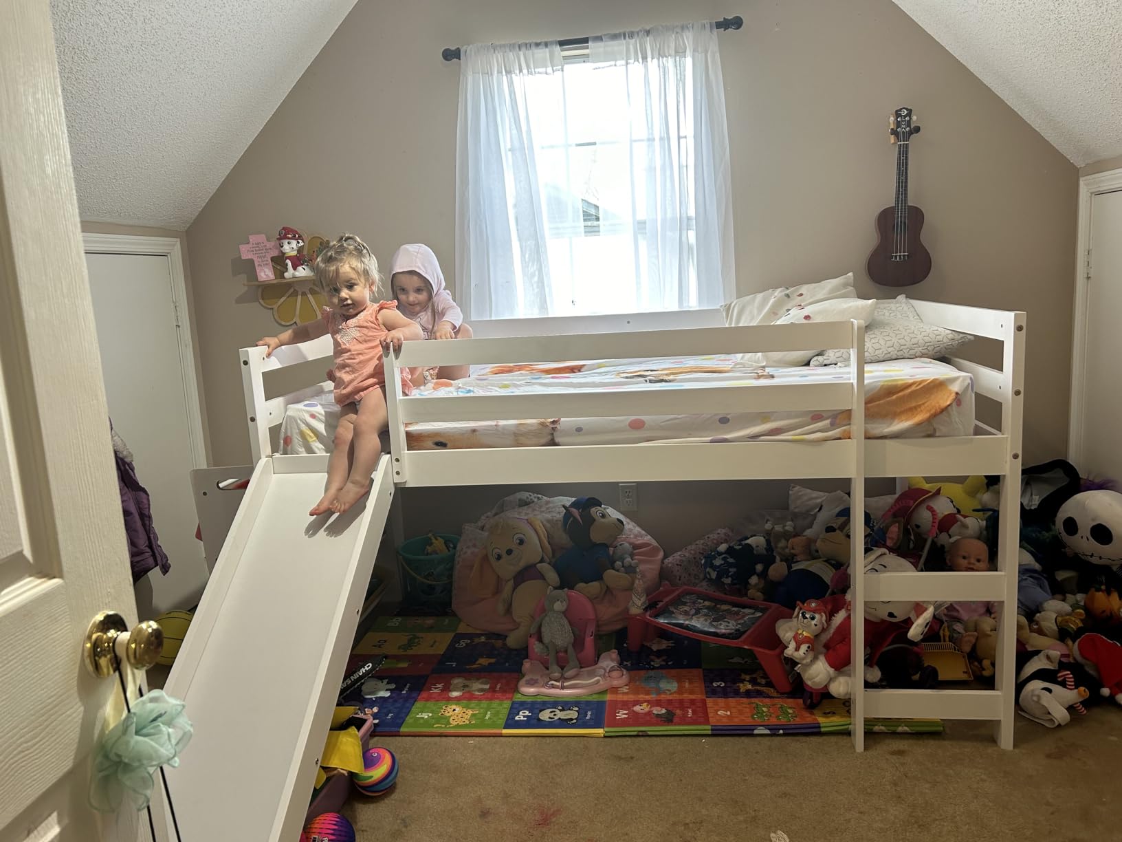NAFORT Twin Low Loft Bed with Slide & Stairs – Solid Wood Kids Loft Bed Frame, Guard Rails & Slat Support, Climbing Ladder, Space-Saving for Boys & Girls (Espresso) customer photo 2