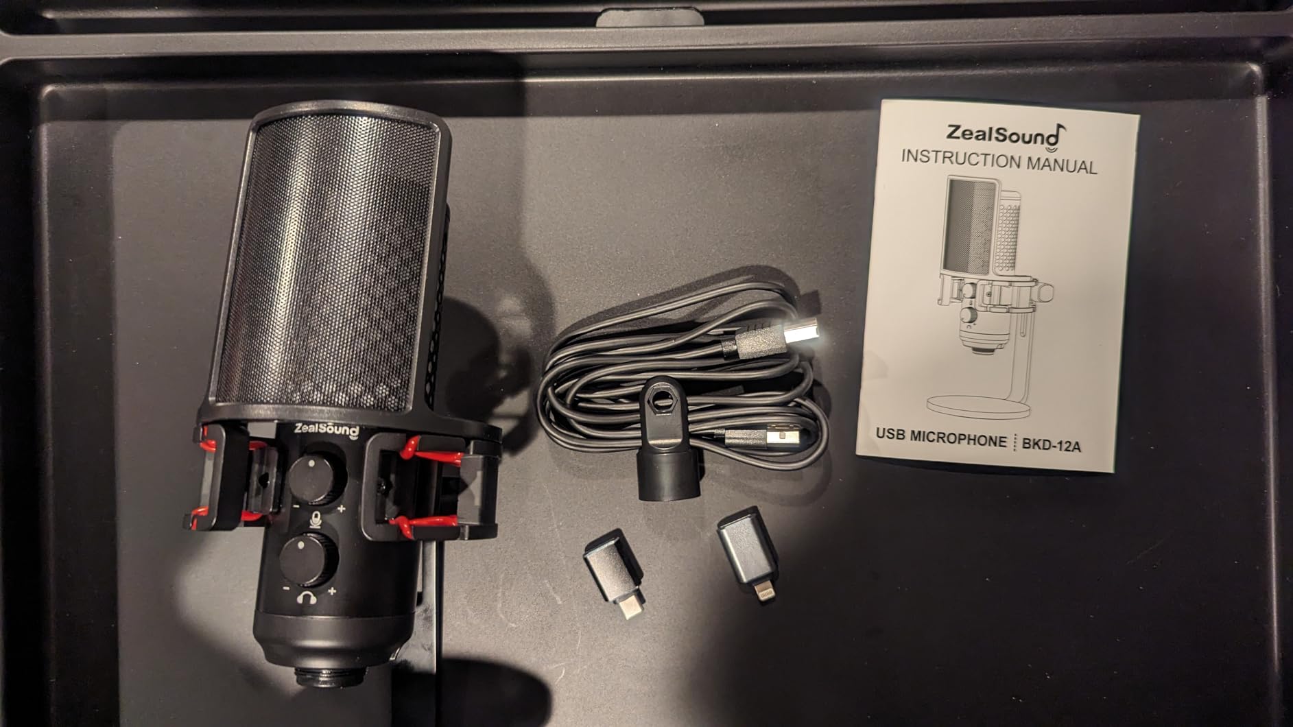 ZealSound USB Microphone for iPhone iPad Android & PC, All-Metal RGB Mic with Mute, Gain Knob, Real-Time Monitoring, Heavy-Duty Base & Detachable Pop Filter, for Podcasting Streaming Gaming TikTok customer photo 1