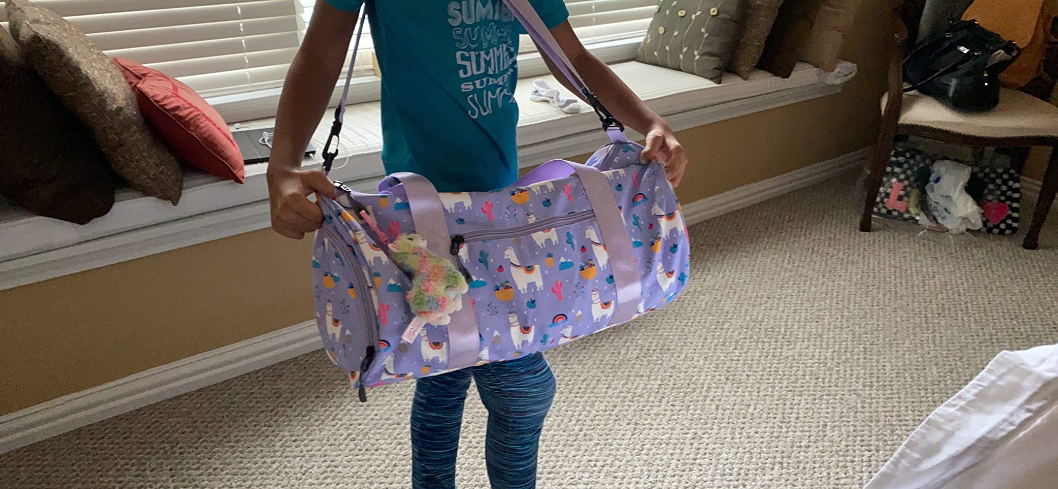 Choco Mocha Kids Duffle Bag, Girls Tie Dye Overnight Travel Bags for Kid with Shoes Compartment, Large Weekender Bag for Sleepover, Purple customer photo 2