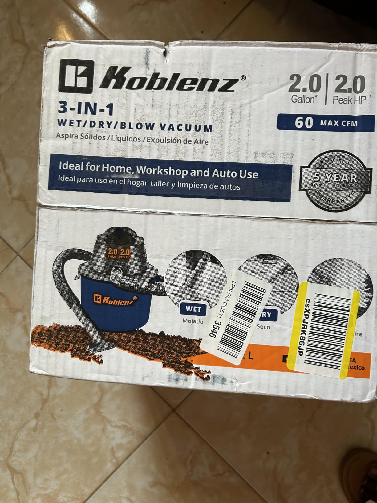 Koblenz WD-2L Wet Dry Vacuum Cleaner, Home Car Garage Workshop, 2.0 PHP | 60 CFM, 10 Ft Reach, Twist-N-Lock Hose, Small Shop Vac, Portable Shop Vac for Home Car Garage Workshop, Accessories Included customer photo 1