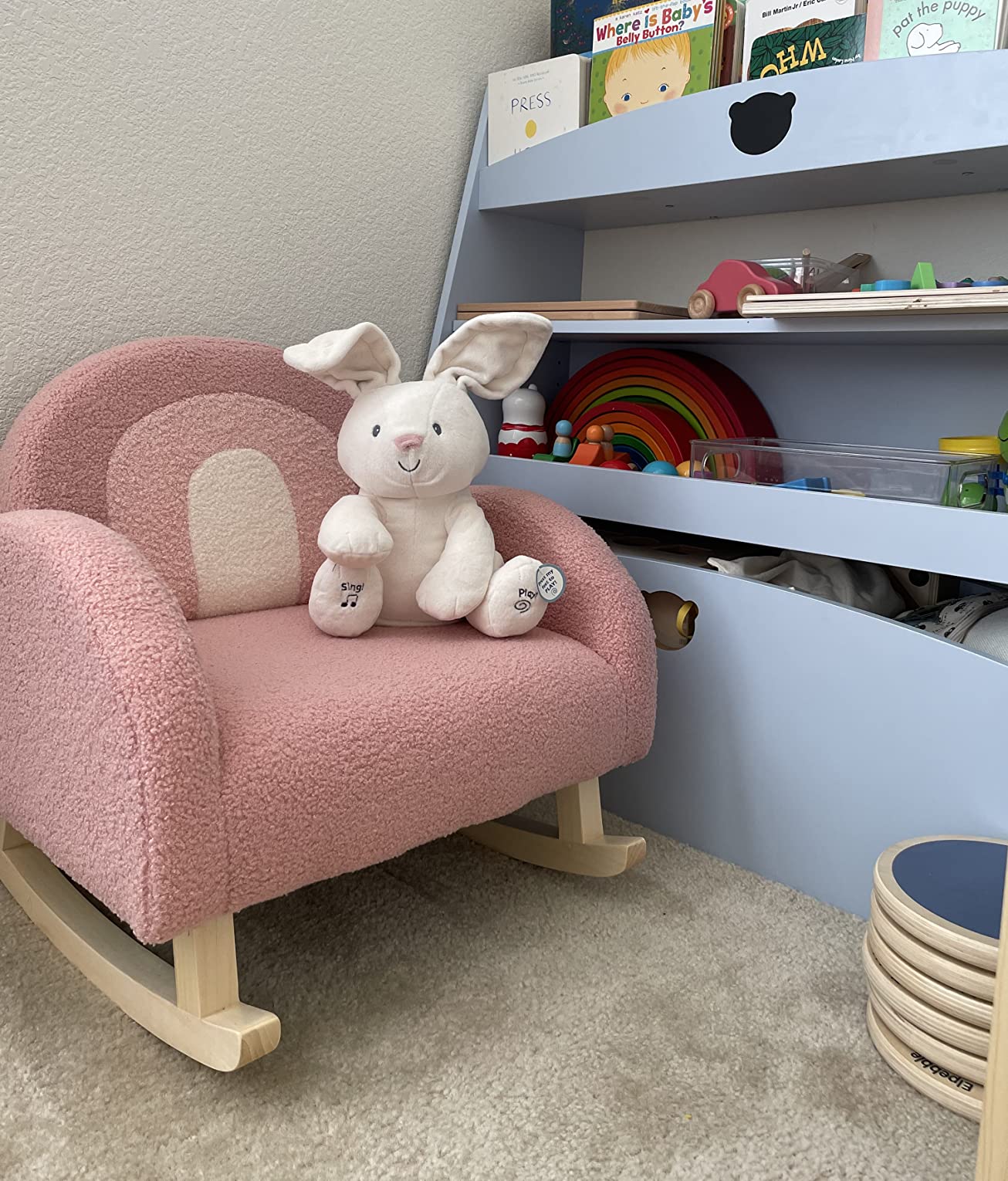 INFANS Kids Sofa, Toddler Rocking Chair with Solid Wooden Frame, Anti-Tipping Design, Plush Fabric, Children Armchair for Nursery Kindergarten Playroom Preschool, Gift for Boys Girls (Grey) customer photo 2