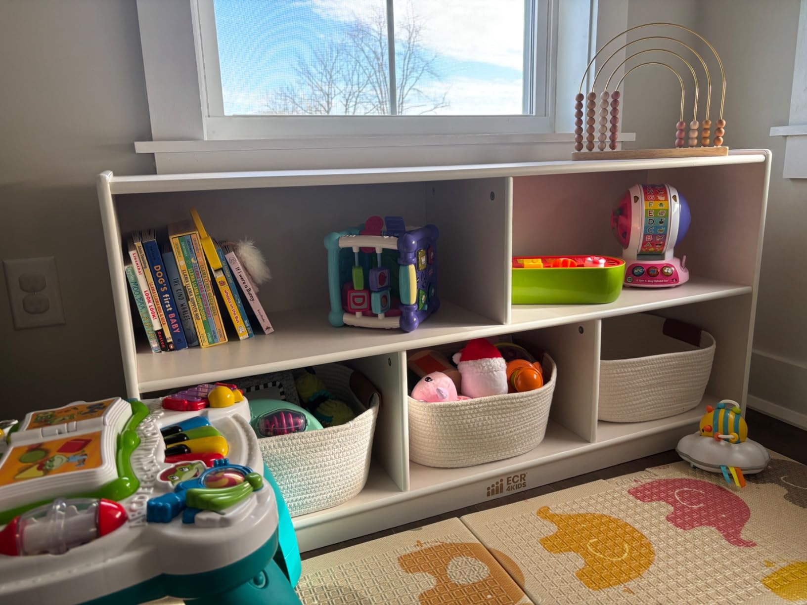 ECR4Kids 5-Compartment Mobile Storage Cabinet, Toddler, Classroom Furniture, White Wash customer photo 2