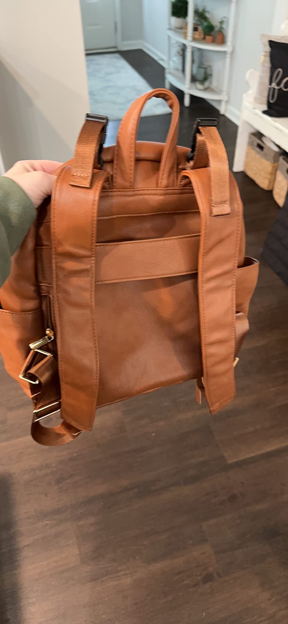 MOMINSIDE Small Diaper Bag Backpack, Mini Diaper Bag with 11 Pockets, Leather diaper backpack, Baby Diaper Bag for Baby Girls, 2 Insulated Pockets, Stroller Straps (Brown) customer photo 1