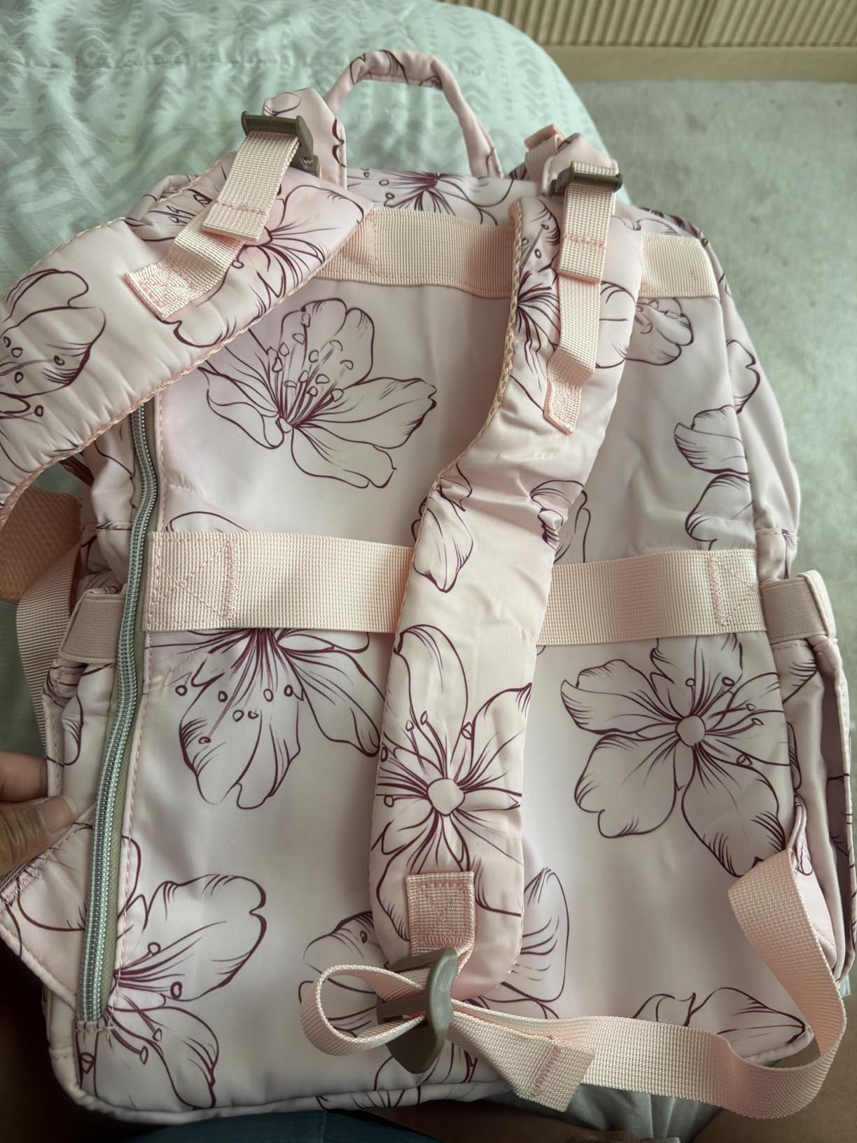 Diaper Bag Backpack, Baby Girl Diaper Bag for Mom, Large Pink Floral Diaper Bag Backpack for Girls, Waterproof Mom Backpack for Work Travel Holiday with Insulated Pockets and Stroller Straps customer photo 2