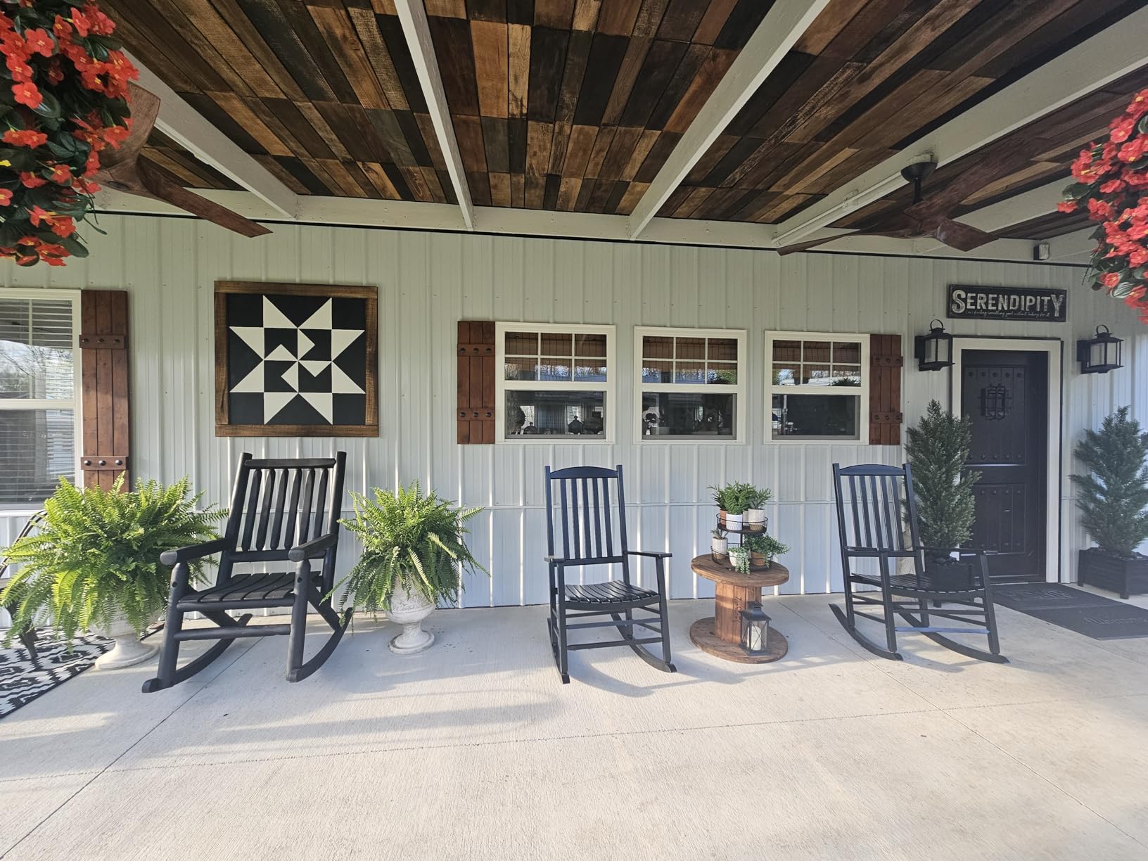 Hupmad Wooden Rocking Chair Outdoor Oversized Porch Rocker Chair,Patio Wooden Rocker with High Back and Armrest,All Weather Rocker Slatted for Backyard,Garden,400 lbs Support,White customer photo 2