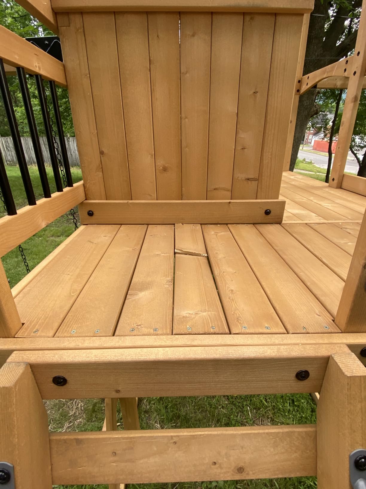 Backyard Discovery Sterling Point Cedar Wood Swing Set with Wave Slide, Raised Clubhouse, Wooden Bridge, Rock Wall, Belt Swings, Web Swing, Trapeze, Balcony, Climbing Wall, Ladder, Outdoor Playset customer photo 2