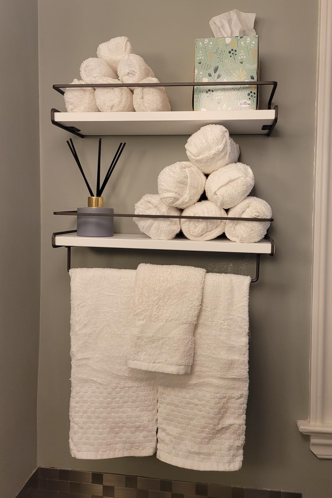 Forbena Bathroom Shelves for Wall Set of 2, White Nursery Floating Book Shelves for Kids Room, Small Wall Mount Bookshelf and Toy Storage Organizer for Baby Toddlers Teens Boys Girls Bedroom customer photo 2