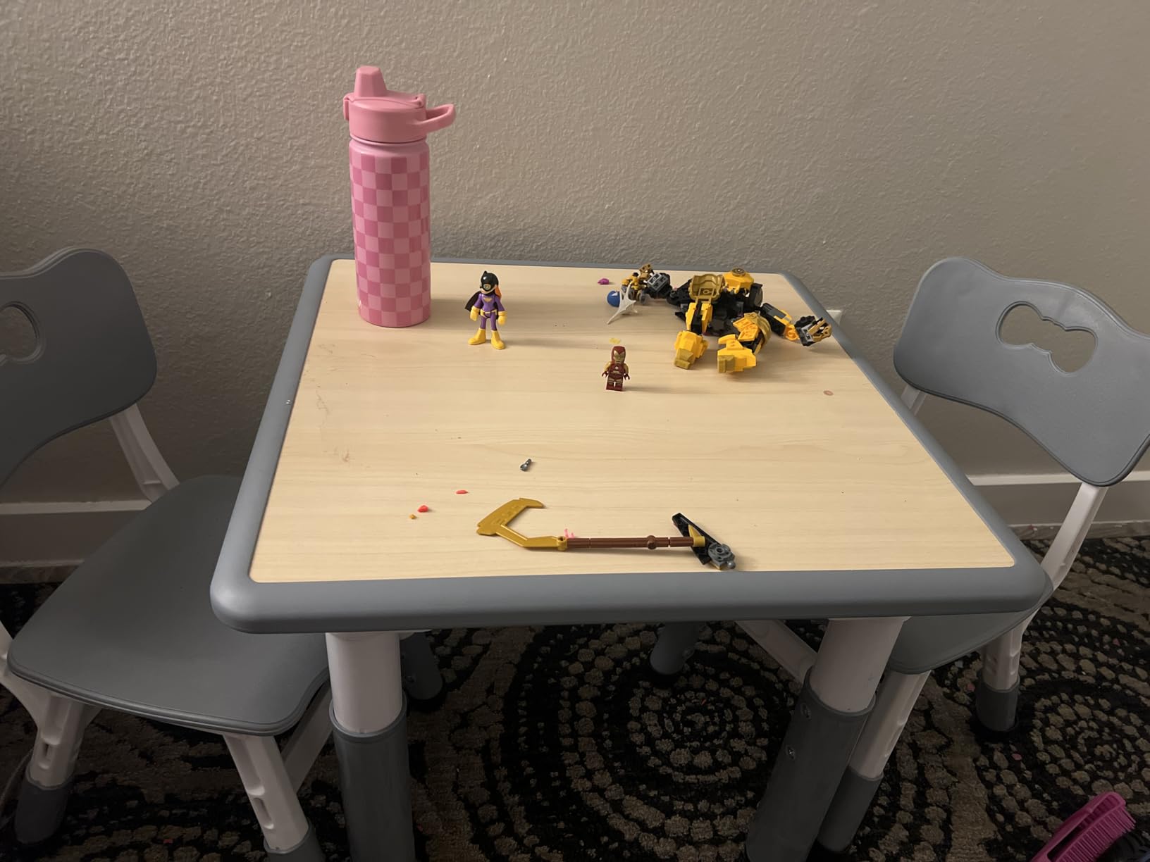 FUNLIO Kids Table and 2 Chairs Set, Height Adjustable Toddler Table and Chair Set for Ages 3-8, Easy to Wipe Arts & Crafts Table, for Classrooms/Daycares/Homes, CPC & CE Approved (3pcs Set) - Gray customer photo 1