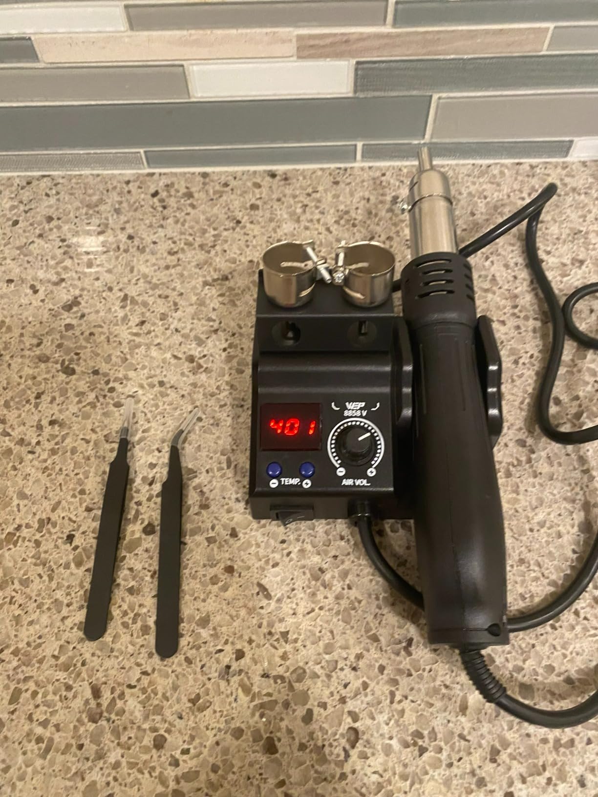 WEP 8858-V Hot Air Rework Station Kit with Compact Size, Integrated Nozzle Holder, 3 Nozzles, 2 Tweezers, Adjustable Temperature& Air Volume, PID Program, °C/°F Conversion and More customer photo 2