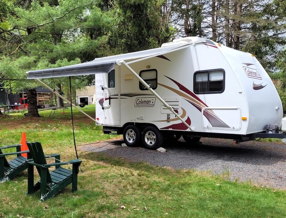 YESCAMP Manual RV Awning Complete Kit Retractable Camper Awning for RV or Trailers RV Roll Out Awning for Camper or 5th Wheel,Travel Trailers,Toy Haulers,Motohome(10Ft,White Frame,Grey Fade) customer photo 1