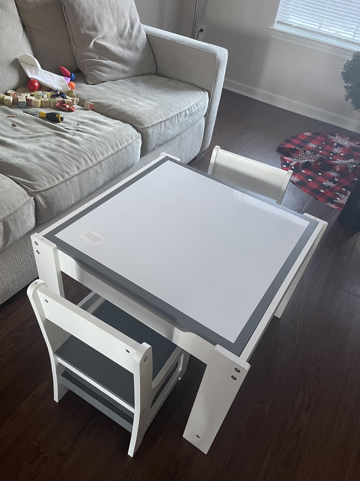 GTOLV Kids Table and Chair Set, 3 in 1 Wooden Activity Table with Storage Drawer for Toddlers Drawing, Reading, Crafts, 2 in 1 Detachable Tabletop Table Set for Nursery, Playroom (Natural) customer photo 1