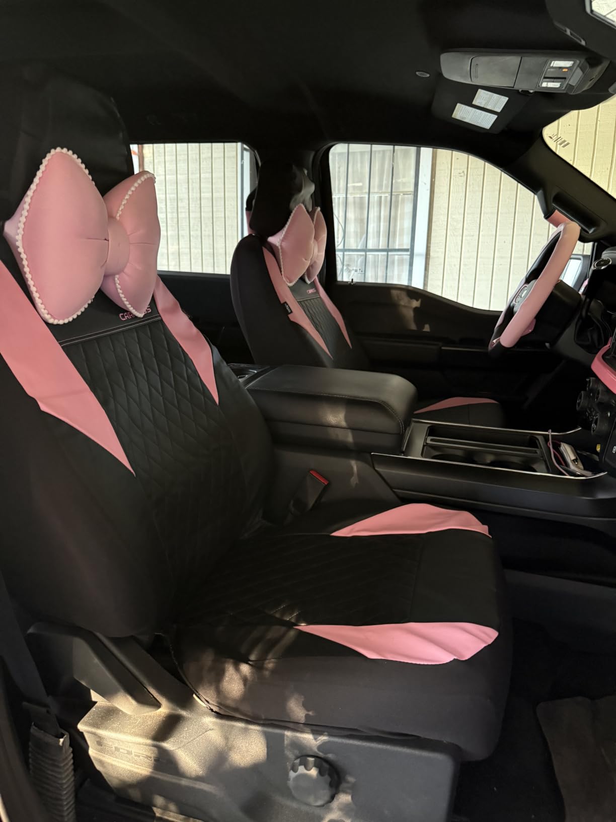 CAR PASS Quilting Leather Seat Cover Two Front Seats Only, Universal Fit Automotive Front Seat Covers Waterproof Deluxe PU Premium Vinyl Luxury for Cars Sedan Van SUV Airbag Compatible 2 Pieces,Black customer photo 1