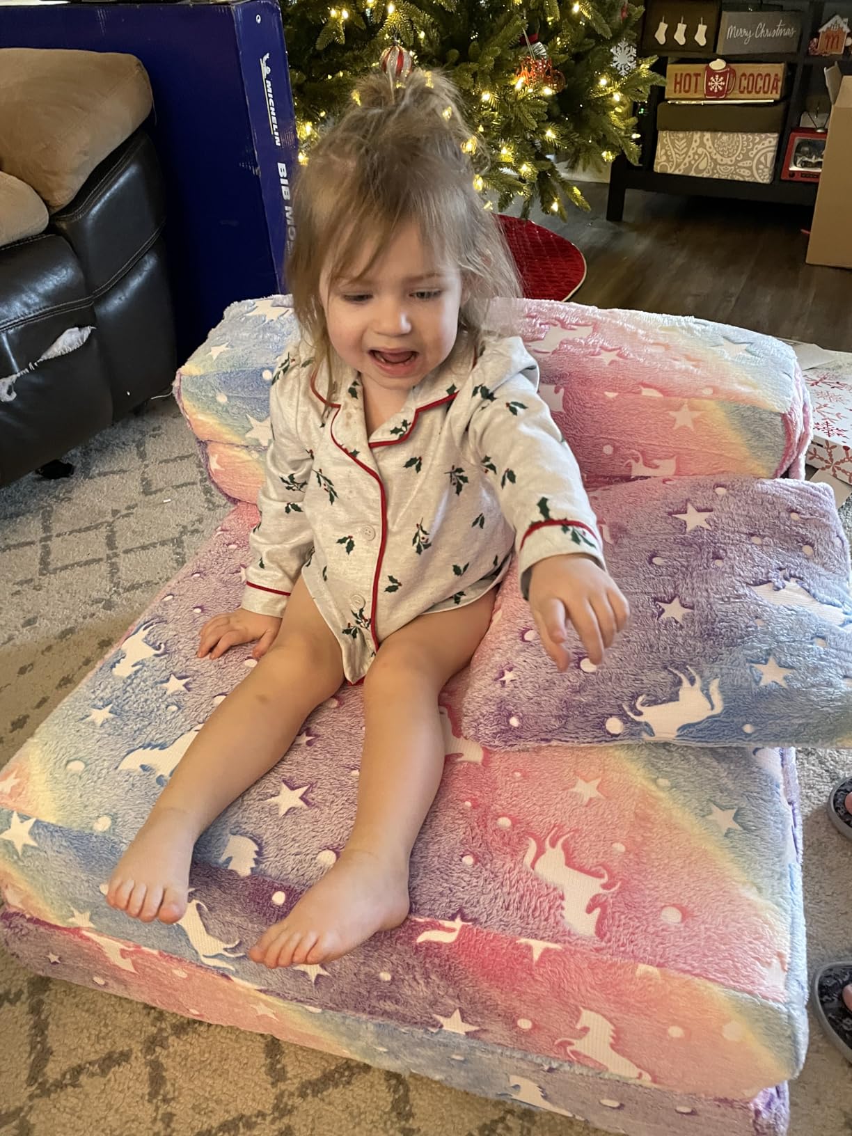MeMoreCool Kids Floor Mattress, 8 in Glow Dinosaur Trifold Sofa Bed, Grey customer photo 2
