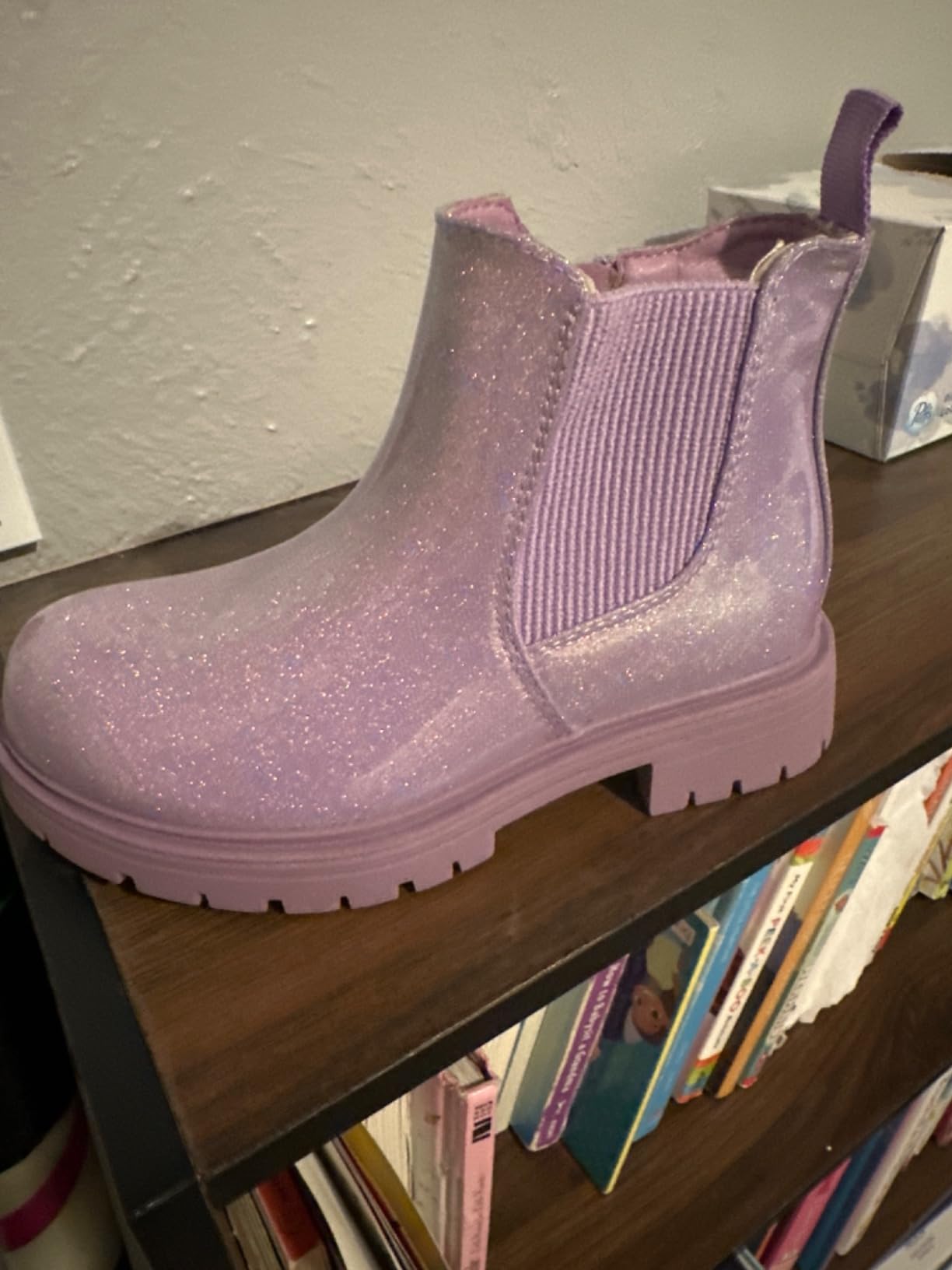 K KomForme Girl Glitter Ankle Boot Side Zipper Chelsea Booties Lug Sole customer photo 2
