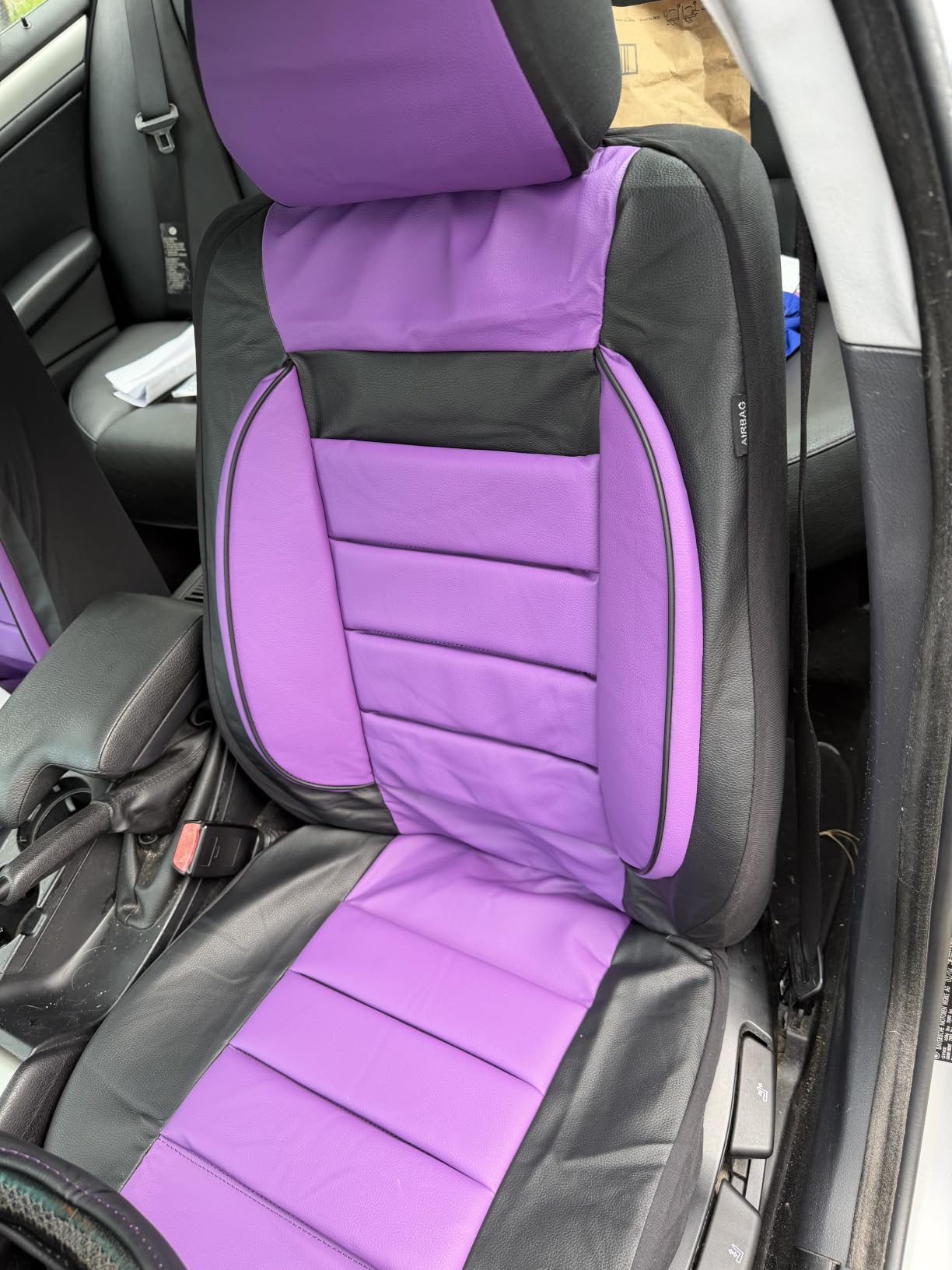 CAR PASS Faux Leather Car Seat Covers Front Seats Only, 3D Foam Support Car Seat Covers, Universal fit for Trucks Vans SUVs Sedans Automotive Comfortable, Airbag Compatible 2 Pieces Front Black Beige customer photo 2