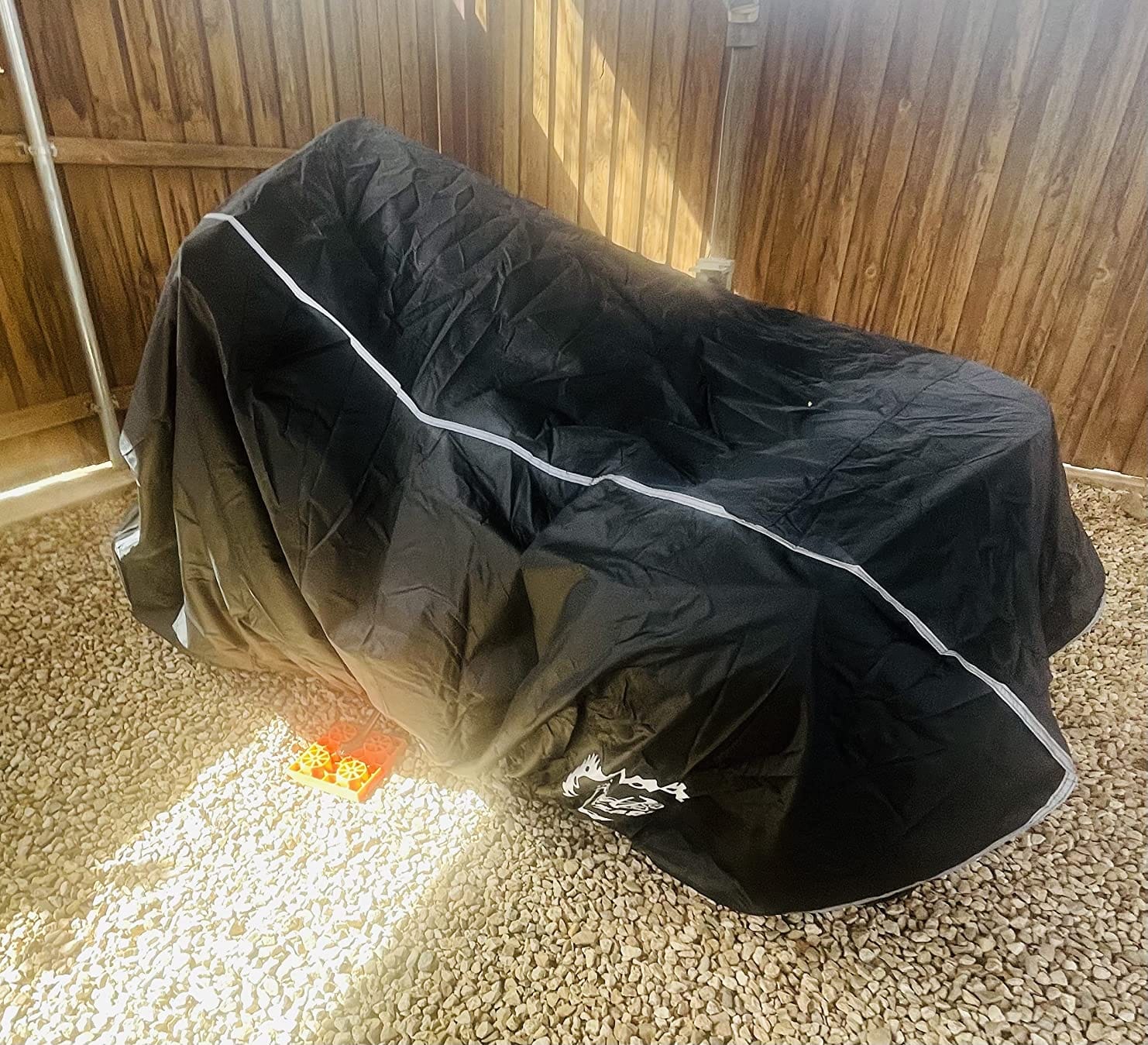 Heavy Duty Motorcycle Cover, Breathable, Reflective Strips, Elastic Bottom, Luggage Strap, Lockable Grom, Durable Sewn Cutouts, Outdoor, Waterproof (Black/Silver, Extra Large) customer photo 1