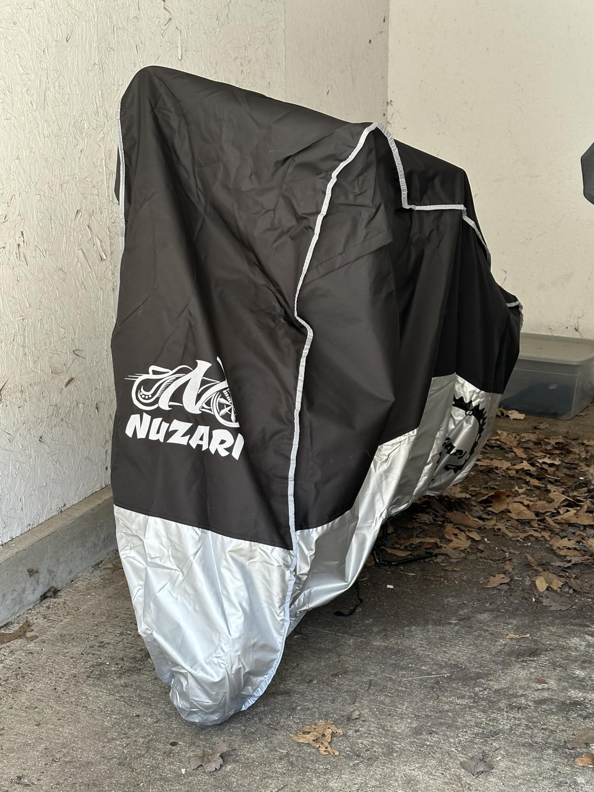 Heavy Duty Motorcycle Cover, Breathable, Reflective Strips, Elastic Bottom, Luggage Strap, Lockable Grom, Durable Sewn Cutouts, Outdoor, Waterproof (Black/Silver, Extra Large) customer photo 2