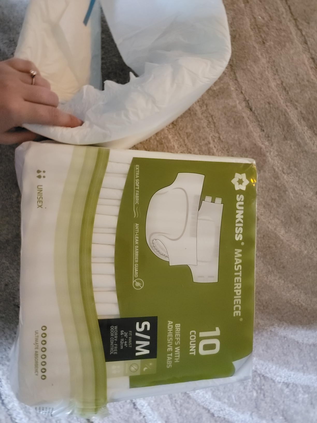 SUNKISS Masterpiece Adult Diapers with Tabs, Unisex, S/M, White, 10 Count customer photo 2