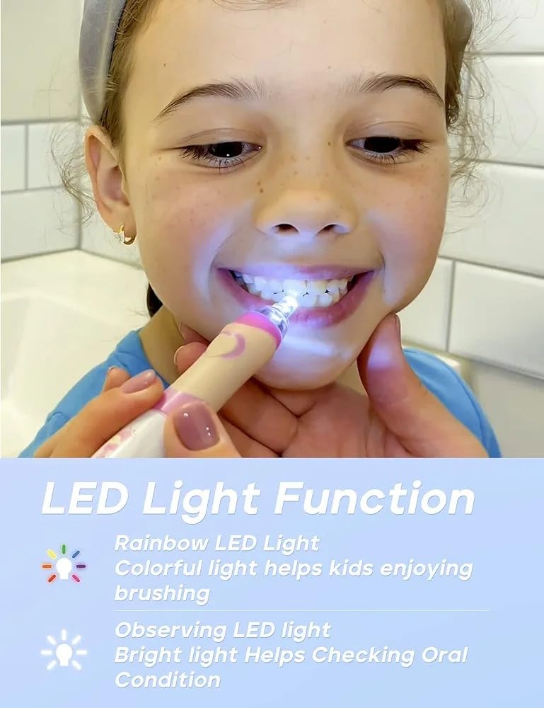 SEAGO Kids Electric Toothbrush with 2 Mins Brushing Timer and 8 Replacement Brush Heads,Rainbow LED Light Makes Brushing Fun, Battery Powered Toothbrush for Boys & Girls Ages 3-6-8 Years Old,Blue customer photo 1