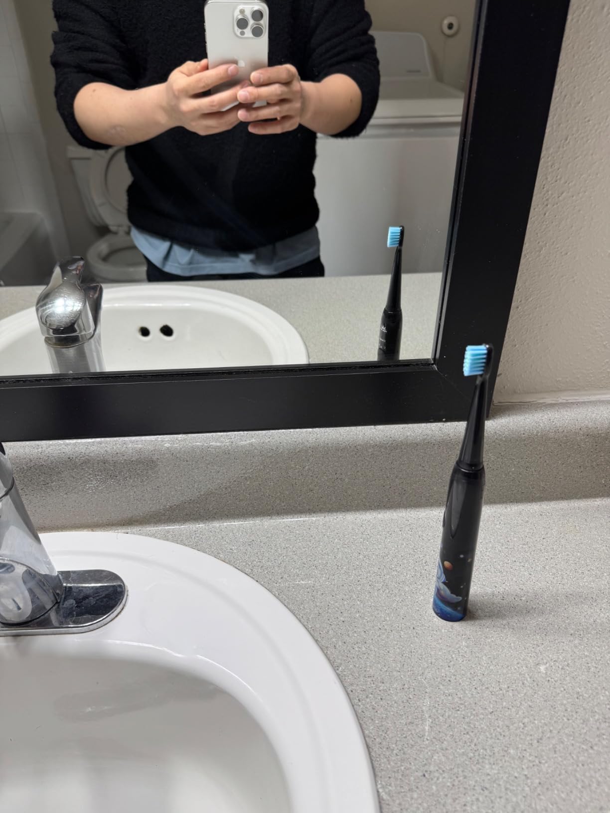 Kids Electric Toothbrush Rechargeable Age 3-5-6-12-18 Year Old, Sonic Toothbrush Kids with Timer 3 Modes 4 Vibrating Heads Habit Stickers Tooth Brush for Girls Boys and Childrens (Astronaut Black) customer photo 2