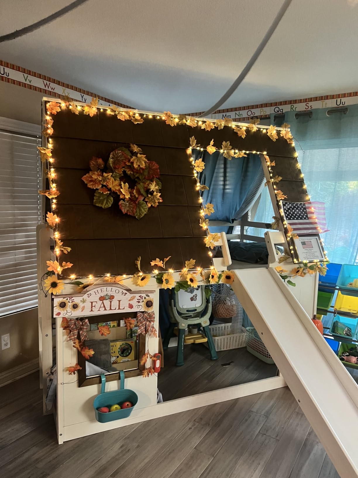 Merax Twin Over Twin House Bunk Bed Frame with Roof,Window,Ladder and Slide for Boys Girls, White & Brown customer photo 1