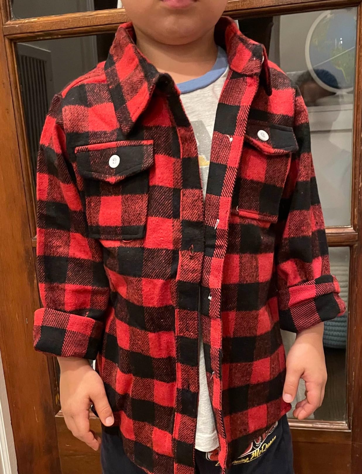Toddler Boys' Girls' Flannel Plaid Shirt Button Down Long Sleeve Jacket Lapel Shacket Coat Tops Casual Outwear customer photo 1
