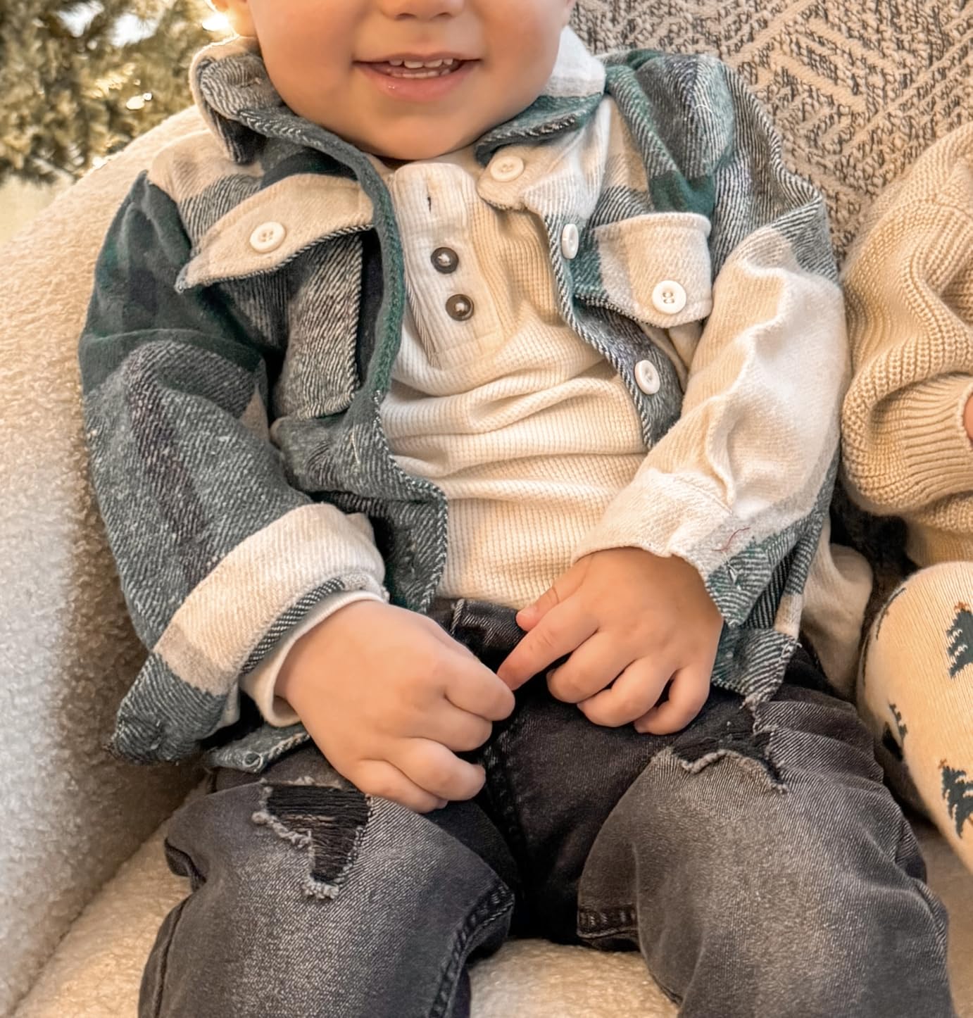 Toddler Boys' Girls' Flannel Plaid Shirt Button Down Long Sleeve Jacket Lapel Shacket Coat Tops Casual Outwear customer photo 2