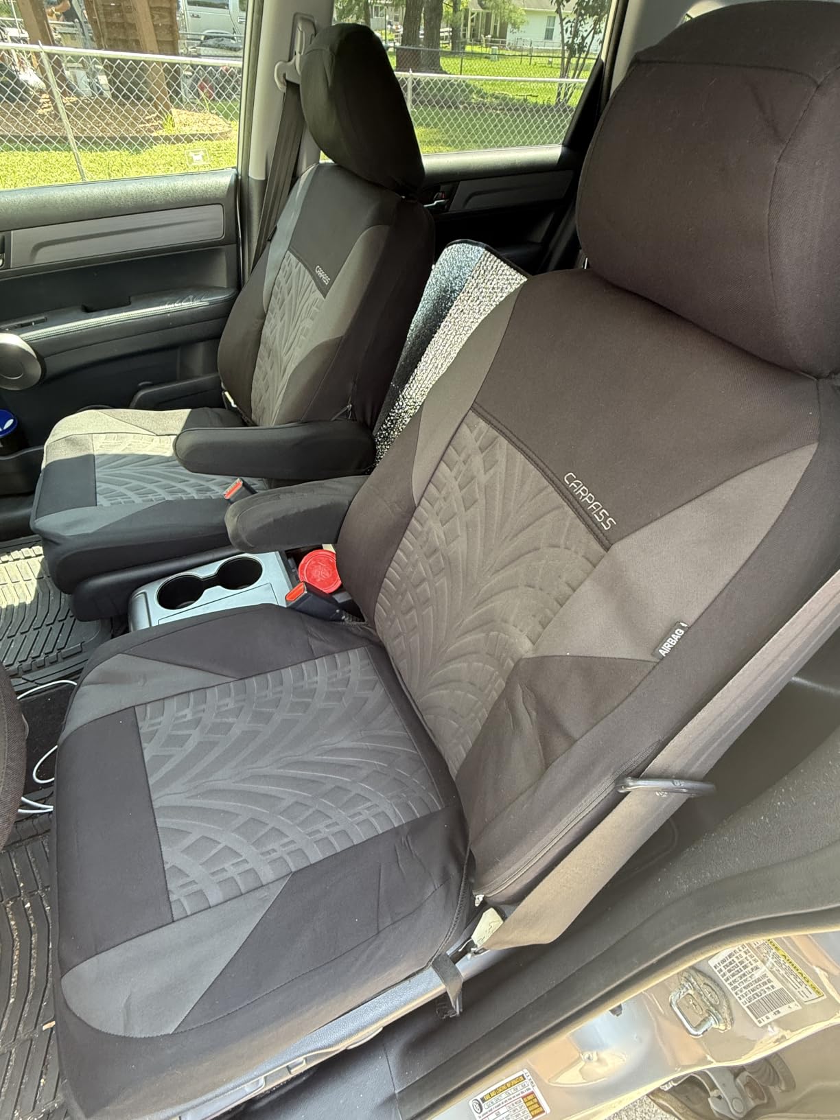 CAR PASS Car Seat Covers Full Sets, Front & Split Rear Bench for Car, 3D Tyre Embossed Automotive Interior Covers, Airbag Compatible, Quick Setup Universal Fit Seat Covers for Car, SUV(Black Beige) customer photo 2