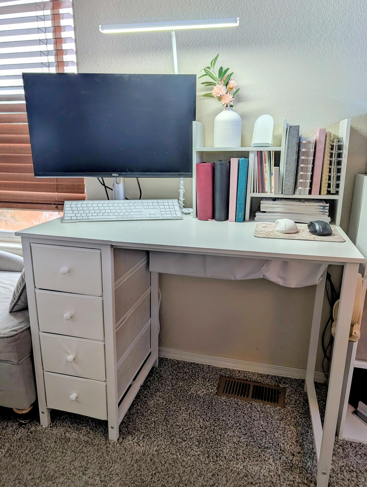 Lufeiya Small White Desk with Drawers for Bedroom, 40 Inch Kids Girls Study Desks, Reversible Computer Writing Nail Table with Fabric Drawer for Small Spaces Home Office Manicure customer photo 1