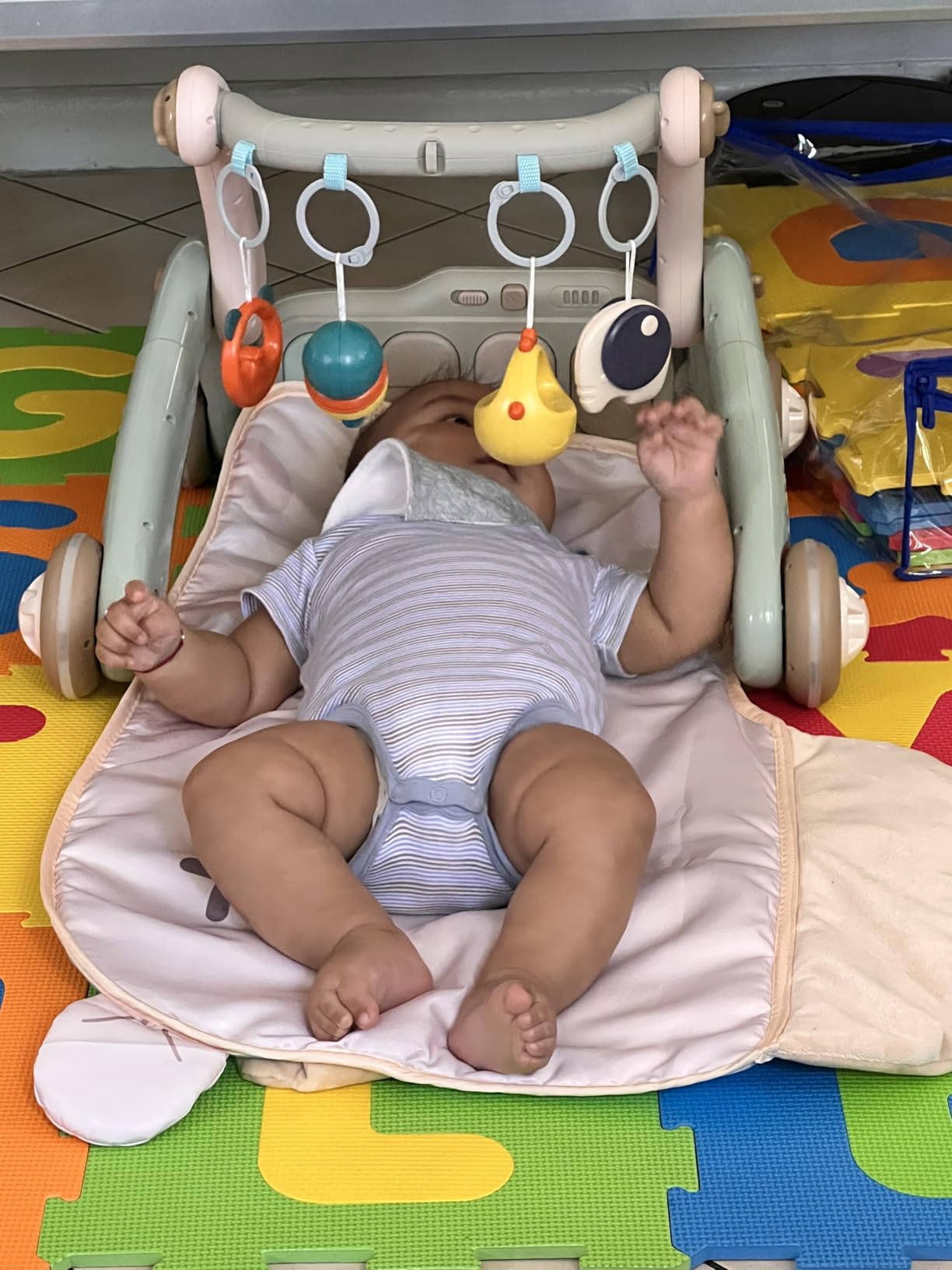 Jovow 2 in 1 Baby Gym with Walker,Baby Play Mat with Sensory Toys [White] customer photo 1