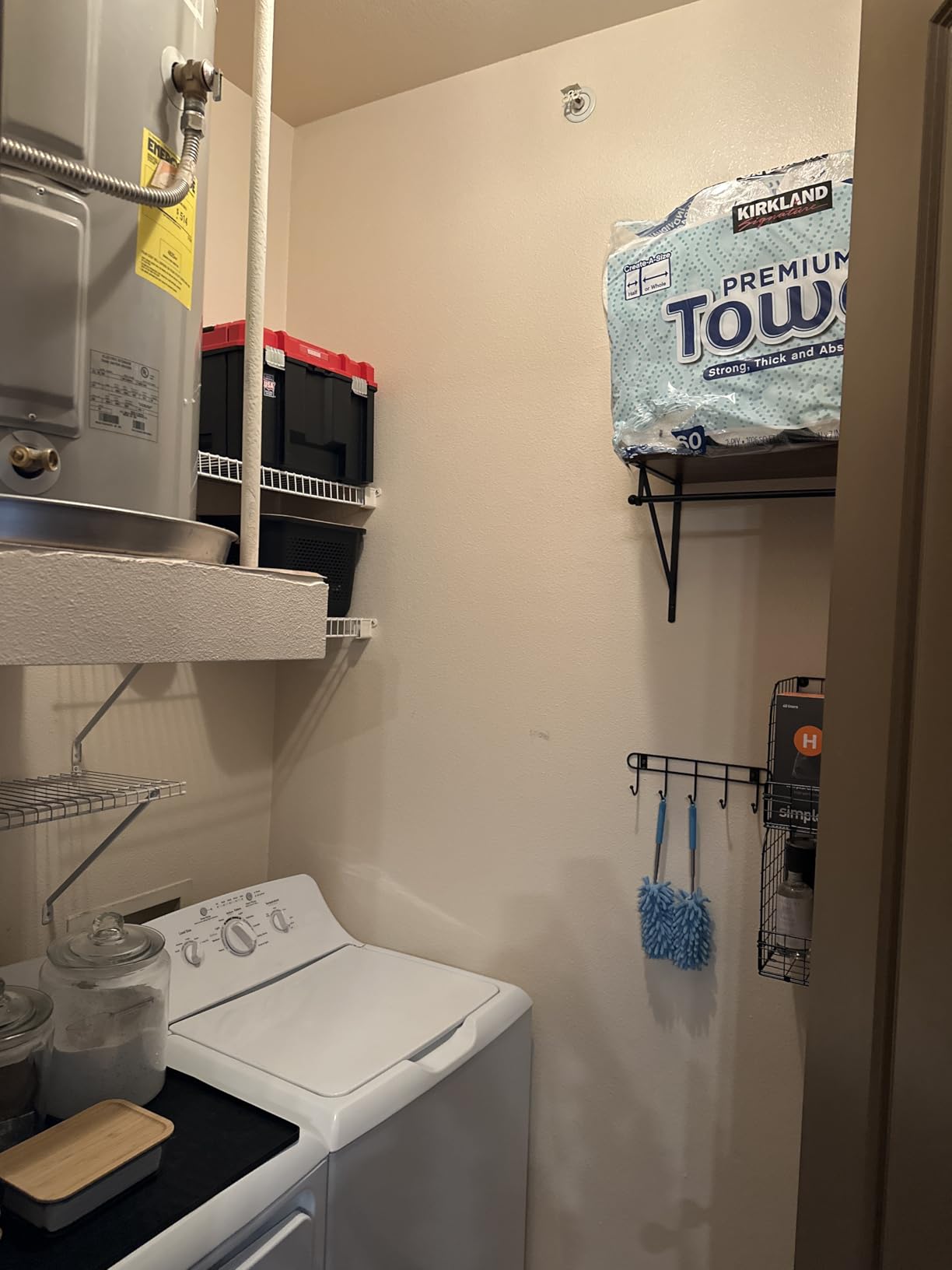 Laundry Room Shelves Wall Mounted with Wire Baskets, Over the Washer and Dryer Shelf with Clothes Drying Rack, Wire Shelves Baskets for Laundry Closet Organization and Storage, Wood+Metal, Black customer photo 1