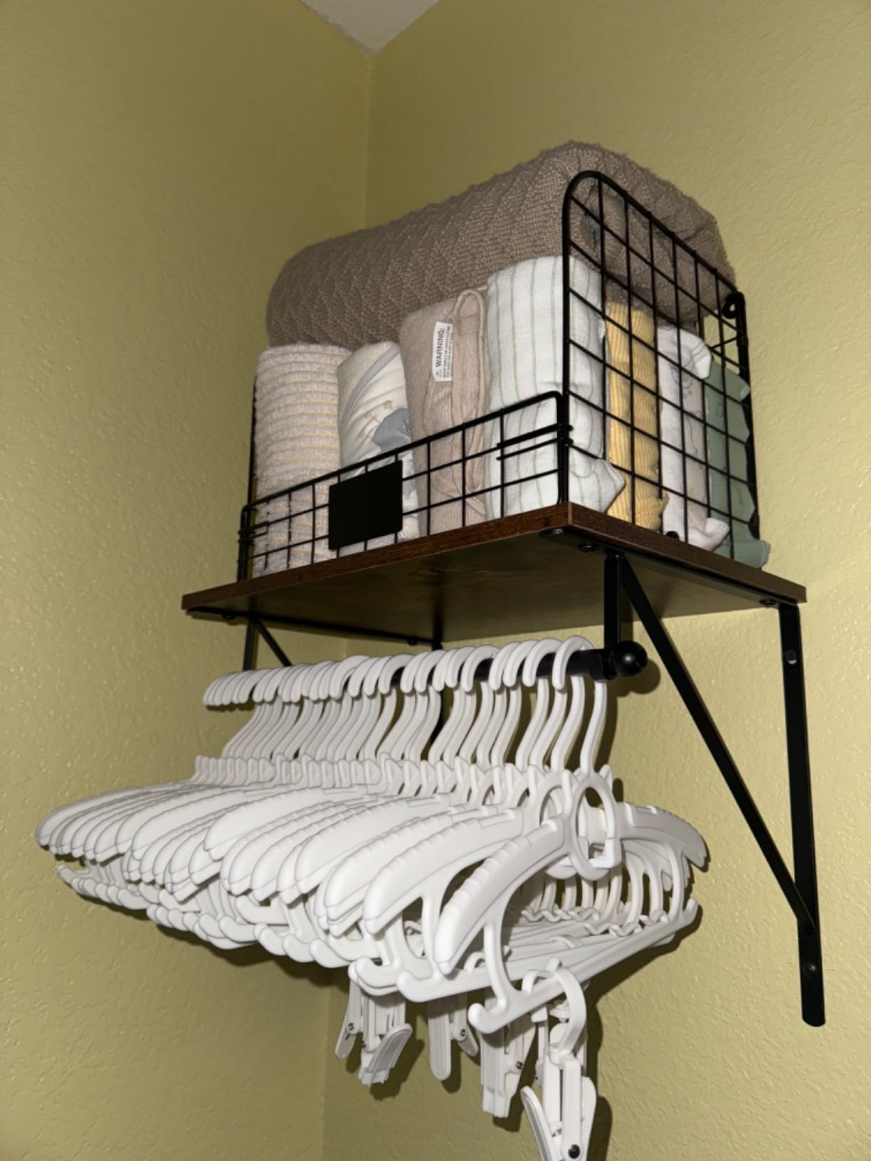 Laundry Room Shelves Wall Mounted with Wire Baskets, Over the Washer and Dryer Shelf with Clothes Drying Rack, Wire Shelves Baskets for Laundry Closet Organization and Storage, Wood+Metal, Black customer photo 2