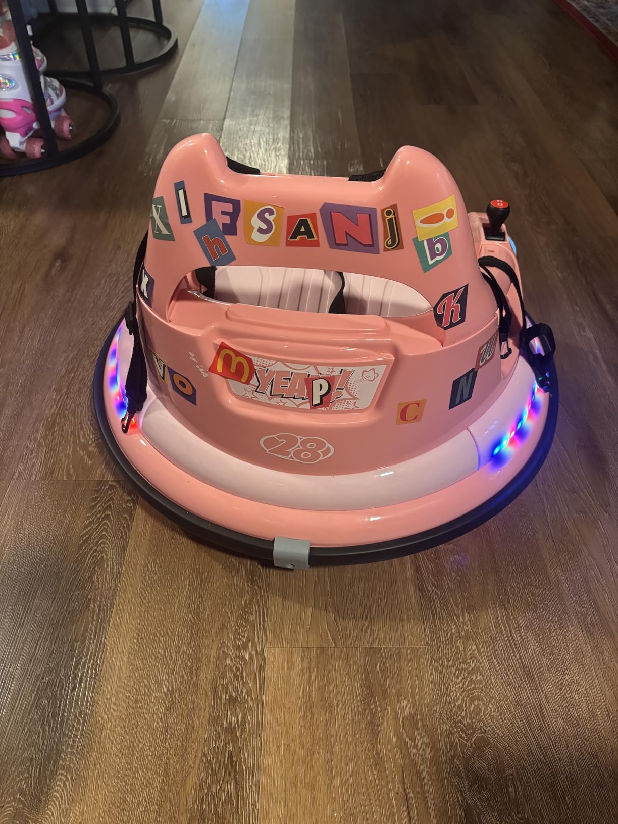 ELEMARA Bumper Car, 1.9MPH Max, 12V Electric Car for Kids W/Parent Remote, Bluetooth Ride on Toys, Ride on Car W/2-Speed, 2 Driving Mode, 360°Spin, Music,5 Lighting Mode, DIY Stickers, Blue customer photo 1