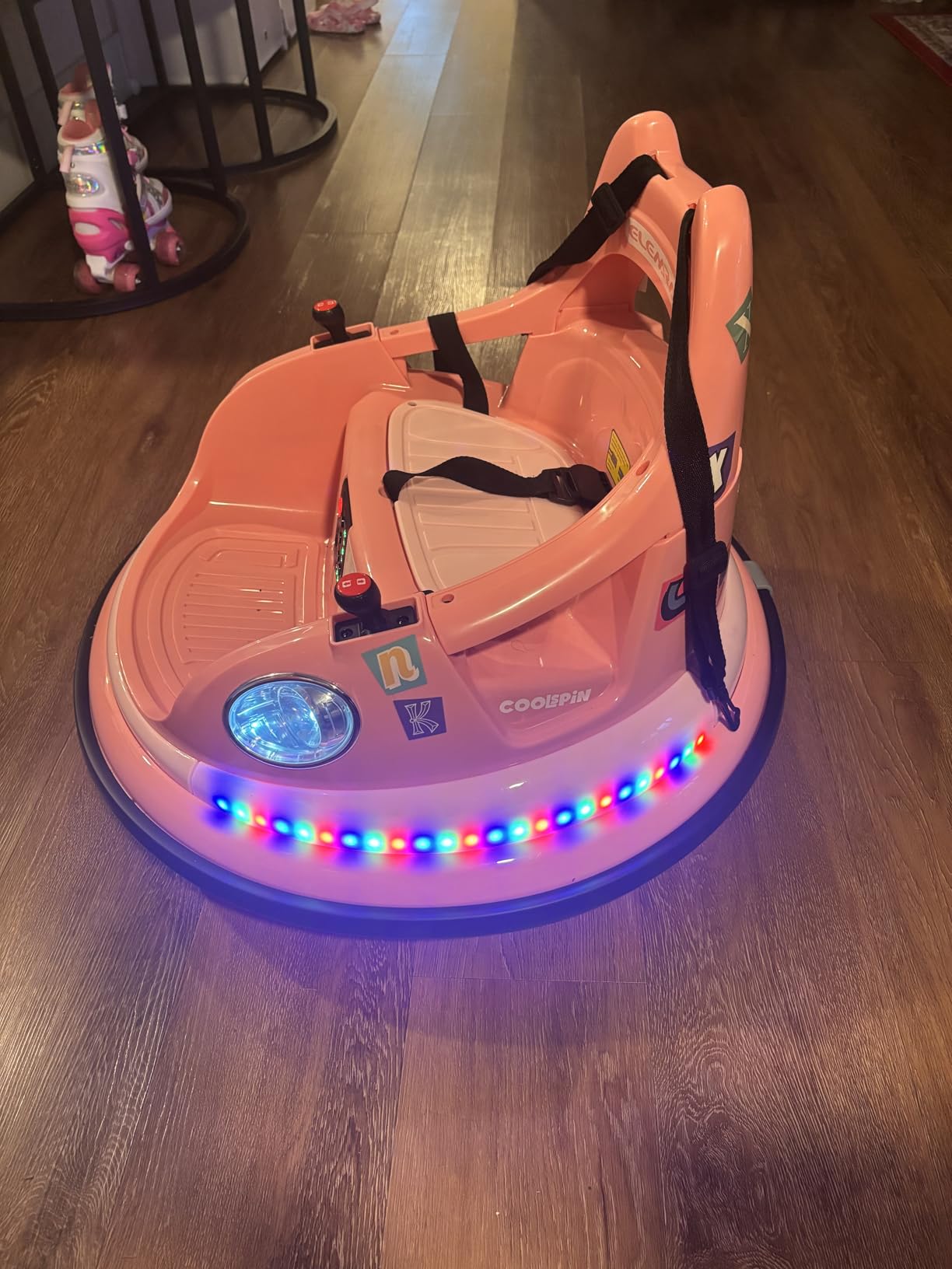 ELEMARA Bumper Car, 1.9MPH Max, 12V Electric Car for Kids W/Parent Remote, Bluetooth Ride on Toys, Ride on Car W/2-Speed, 2 Driving Mode, 360°Spin, Music,5 Lighting Mode, DIY Stickers, Blue customer photo 2