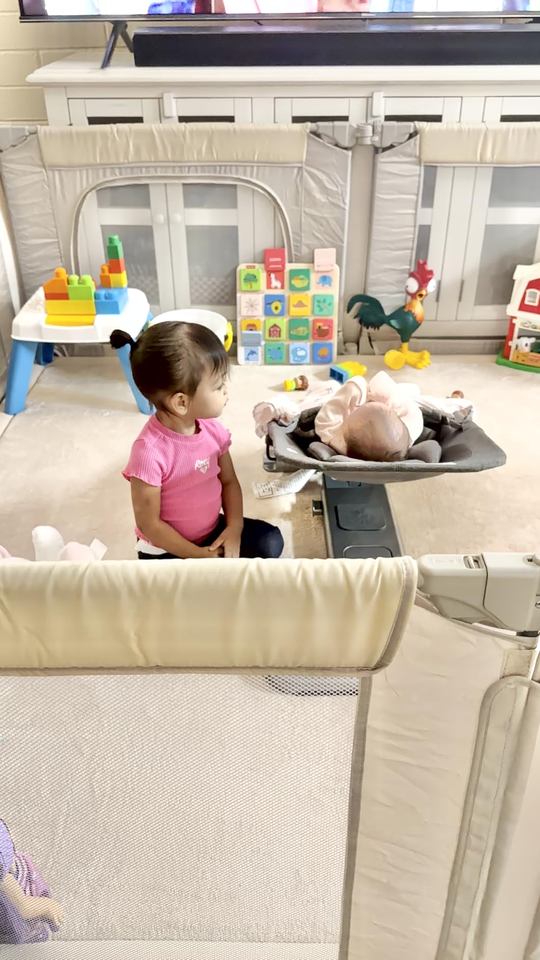 Doradotey Adjustable Baby Playpen with Adult Door, Foldable Large Playpen for Babies and Toddlers, Breathable Mesh Indoor Baby Playard, Safe Fence, 79 x 71 Inch, Black customer photo 2