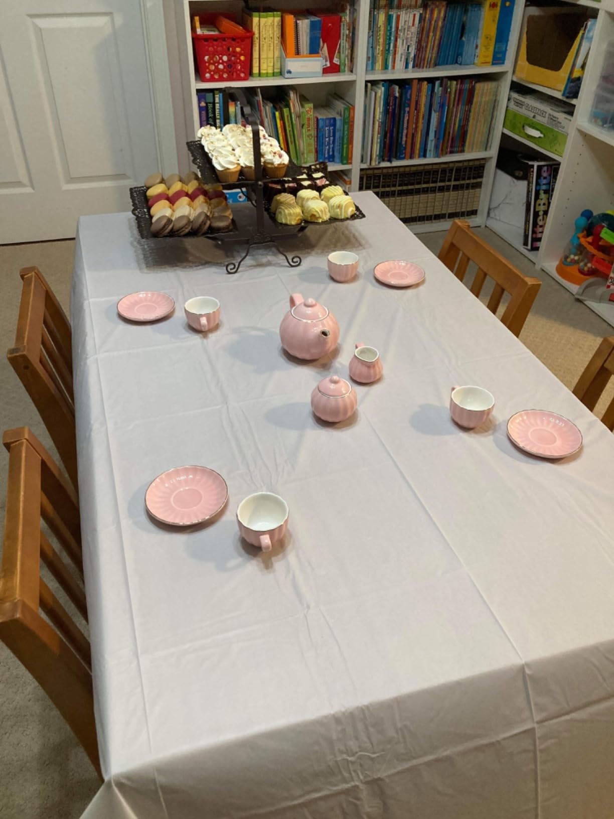 Sweejar Porcelain Tea Set for Little Girls,Kitchen Toys Tea Party Set for Kids Toddler Kitchen Pretend Toy Include Children Teapot, Cup & Saucer Sugar Bowl and Cream Pitcher(Sweet) customer photo 1
